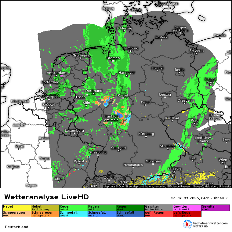Kachelmannwettr's tweet image. Aktuell: #Regen und #Schnee von Westen

Hessen: Neu-Ulrichstein auf 350 m mit Schneefall.

👉 Wetteranalyse LiveHD kachelmannwetter.com/de/wetteranaly…

👉 Kurzfrist-Vorhersage SuperHD kachelmannwetter.com/de/modellkarte…

👉 Straßen (Glätte) kachelmannwetter.com/de/autobahn/de…

Per Klick in die Karten.
/FA
