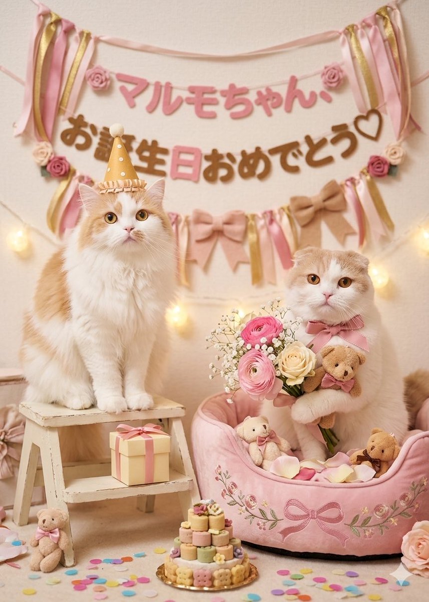 faruru180123's tweet photo. @marumo130313 マルモちゃん 14歳㊗️✨️
🎉♥︎ ᕼᗩᑭᑭY ᗷIᖇTᕼᗞᗩY ♥︎🎉

👴仲間のノアンちゃんは花束とくまさんを持ってきたにゃ~🧸💐🤍
体に気をつけて楽しく幸せに長生きしようね(*˘︶˘*).｡.:*♡ https://t.co/Xos04UOt83