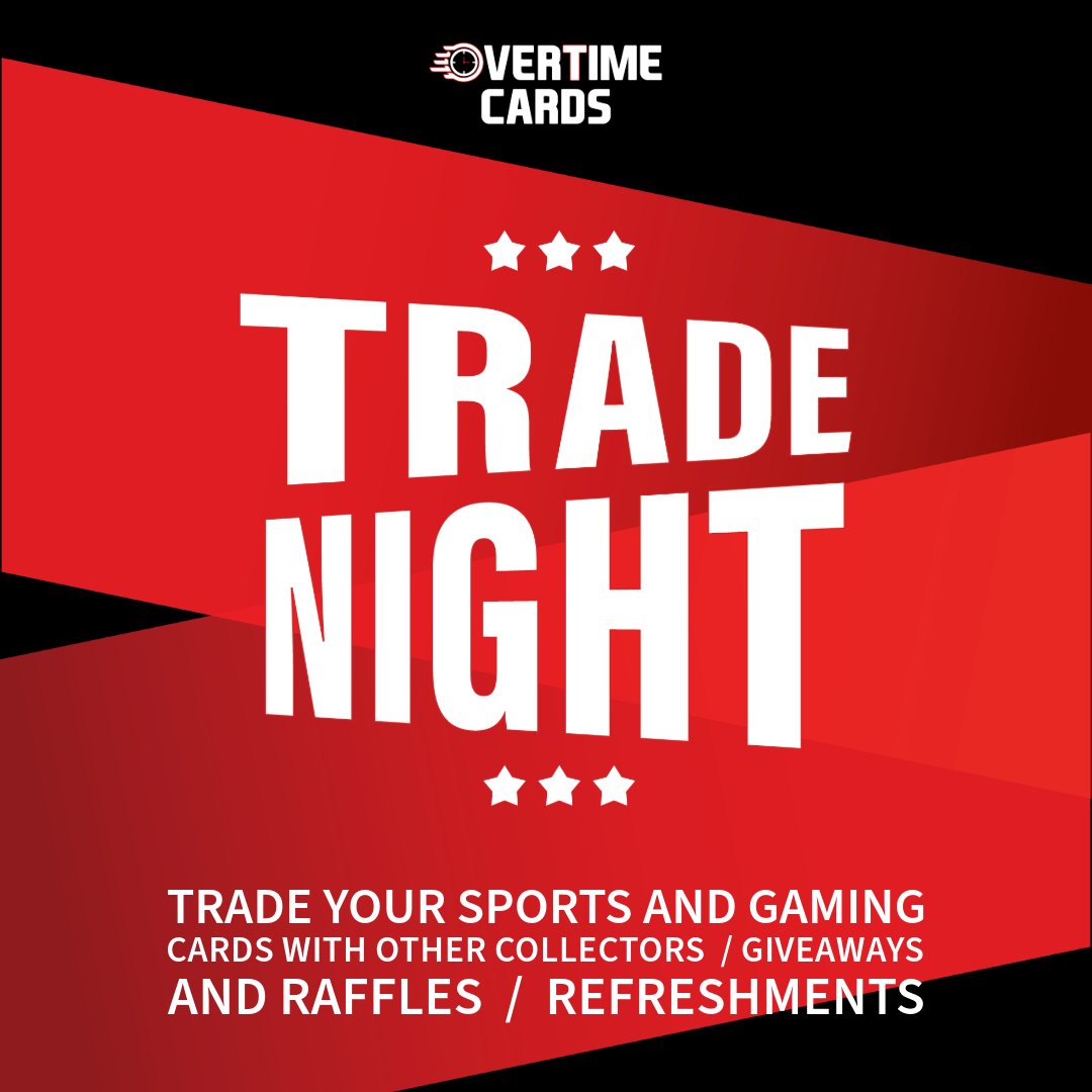 OvertimeCardsUT's tweet photo. Save the date! Trade Night is back!
March 28, 2026, 5-7 PM
Sandy Location 

Whether you’re looking to trade, show off your collection, or just hang out with other collectors, Trade Night is the perfect place to connect with the community. https://t.co/vQGipolUic