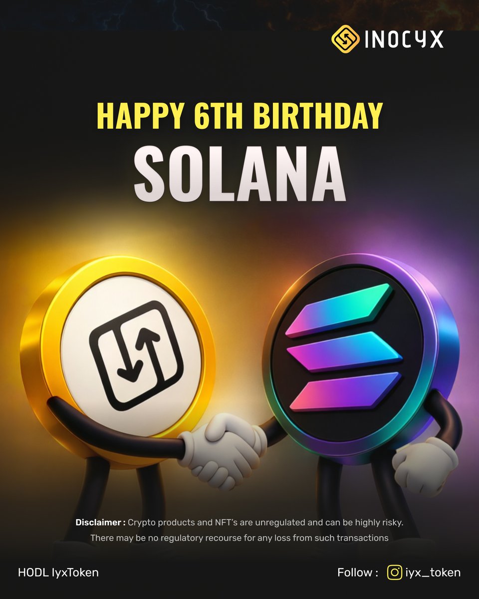 IYX_TOKEN's tweet photo. Happy 6th Birthday, Solana! π
Six years of powering fast and scalable blockchain innovation. π
#GenesisDay #Blockchain #CryptoCommunity #Web3 #IYXToken #Inocyx #Solana #crypto https://t.co/6EDW7V1vYH