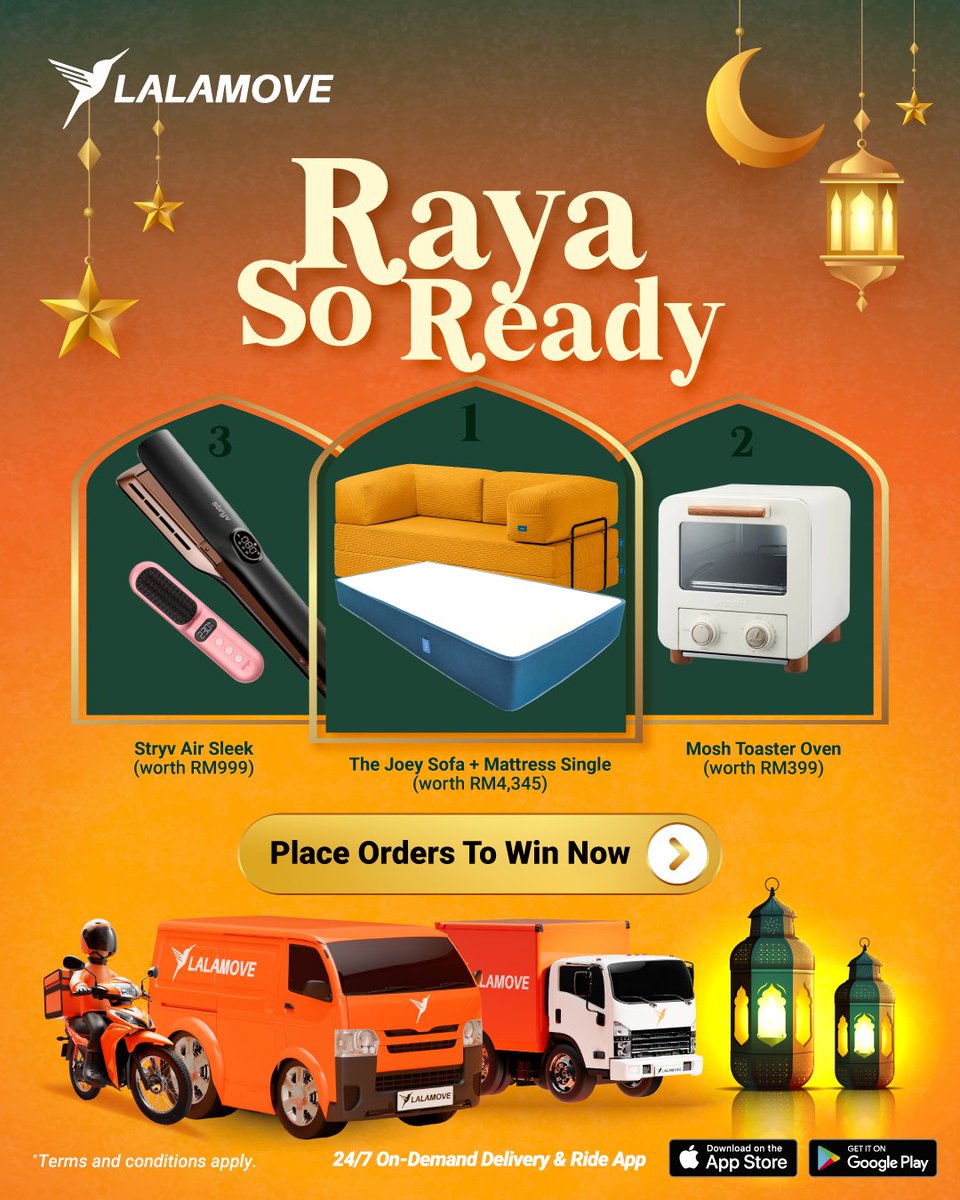 Want to make your home extra meriah this Raya? 📷📷
Just place a Lalamove order, spin the wheel and see if Raya luck worth up to RM6,000 lands in your lap!

Senang je! Order, spin, menang. Jom cuba sekarang!
#lalamovemy #contest #malaysiacontest #deliverycontest