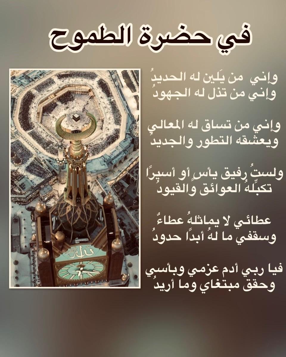 وإني  من يَلين له الحديدُ
وإني من تذلُّ له الجهودُ

وإني من تساق له المعالي
ويعشقه التطور والجديدُ

ولستُ رفيق يأسٍ أو أسيرًا
تكبِّله العوائق والقيودُ

عطائي لا يماثلهُ عطاءٌ
وسقفي ما له أبدًا حدودُ 

فيا ربي أدم عزمي وبأسي
وحقق مبتغاي وما أريدُ