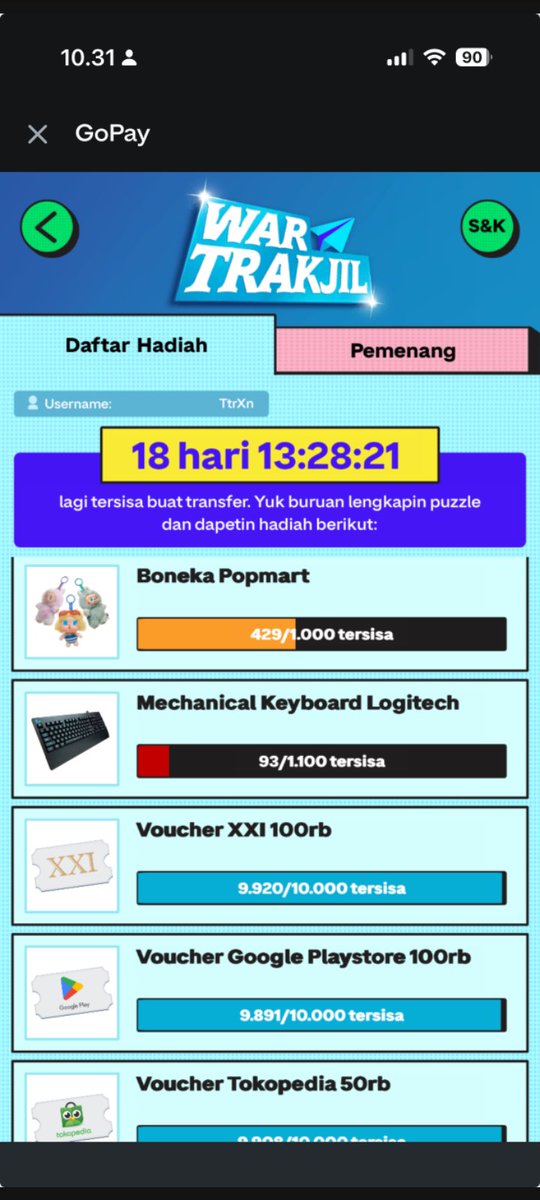 Handdyy8's tweet photo. Ada yang lagi ngejar puzzle Klepon juga nggak sih?  Aku lagi ngebut banget sebelum jam 5 sore biar bisa dapetin potongan di War Trakjil. Yuk transfer GoPay dulu, nanti aku balikin. Lumayan hadiahnya cuy https://t.co/TFVSRW92QW