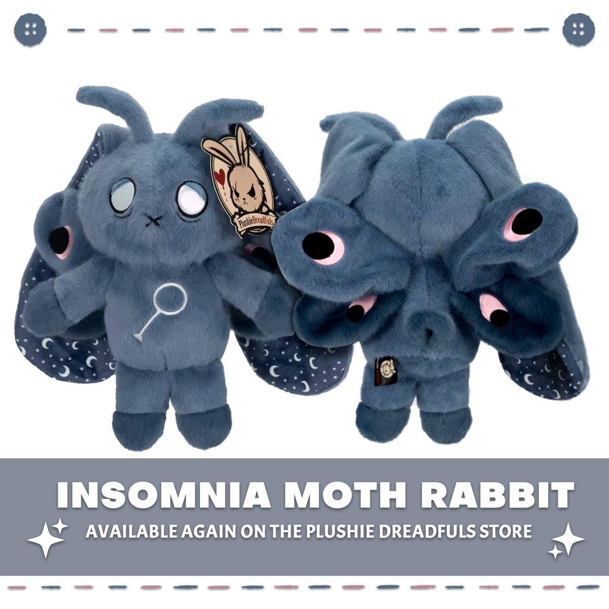 Insomnia Moth Rabbit Back In Stock! 🌙

Your favorite sleepless bestie is back! Ready to bring all 'em big hugs during those long nights when sleep just won't come.

Available on the Plushie Dreadfuls store ⭐