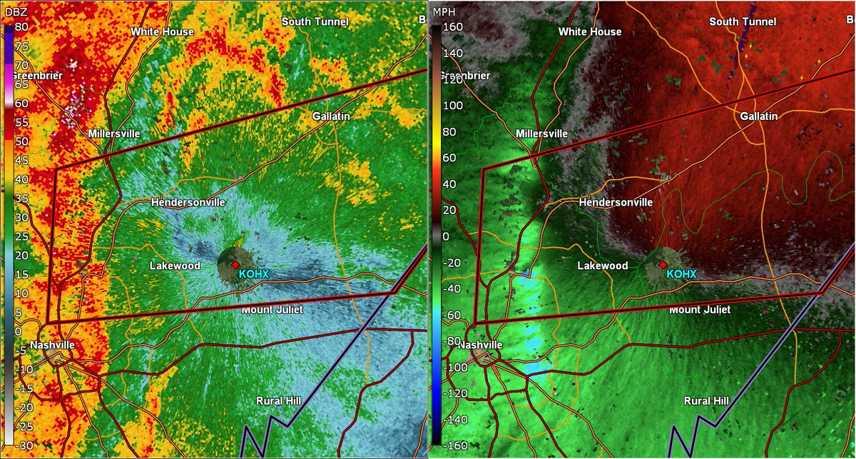 frontierfcst's tweet photo. Tornado Warning for the NE Nashville Metro, including suburbs such as Lakewood and Hendersonville, TN. Multiple embedded circulations are being picked up via radar East of the I24-I65 interchange, and due to the presence of very strong wind shear across the region, these circulations may be able to spin up quick tornadoes within fairly populated areas.

Take cover immediately!

#TNwx #tornado