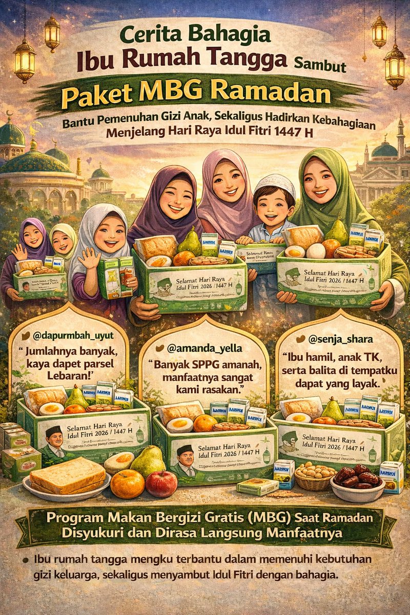 Fitri4Astiana's tweet image. Definisi bahagia itu simpel: gizi anak terpenuhi dan persiapan Lebaran makin tenang. Ramadan jadi lebih bermakna dengan dukungan yang nyata! 🌙📦
 #BerkahRamadan #PaketMBG #RamadanHappy #GiziKeluarga #IdulFitri2026