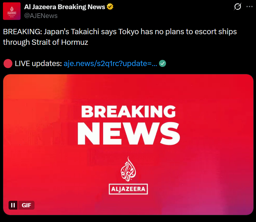 Japan is not sending warships to reopen the Strait of Hormuz.

We are witnessing the collapse of the American alliance network.

If their closest allies won't even join the US against Iran to ensure the flow of oil, what makes you think they will heed the US commands when it