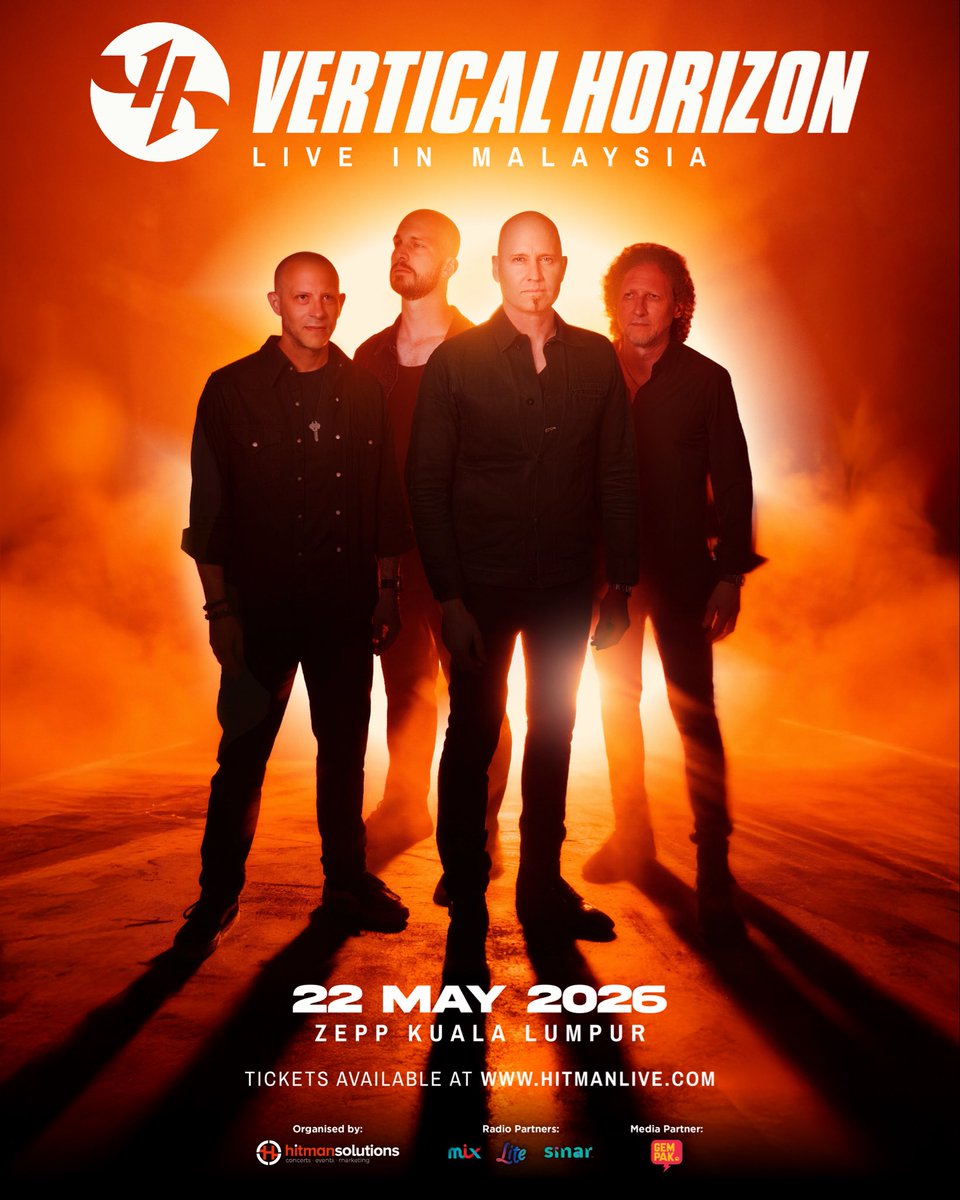 VerticalHorizon's tweet photo. Malaysia! 🇲🇾 We’re coming back to see you on 22 May at Zepp KL!

Tickets go on sale 26 March, 12PM at https://t.co/EldOmWUfyq

#VerticalHorizonMY2026 #VerticalHorizon #VH https://t.co/KGPZfbW3hh