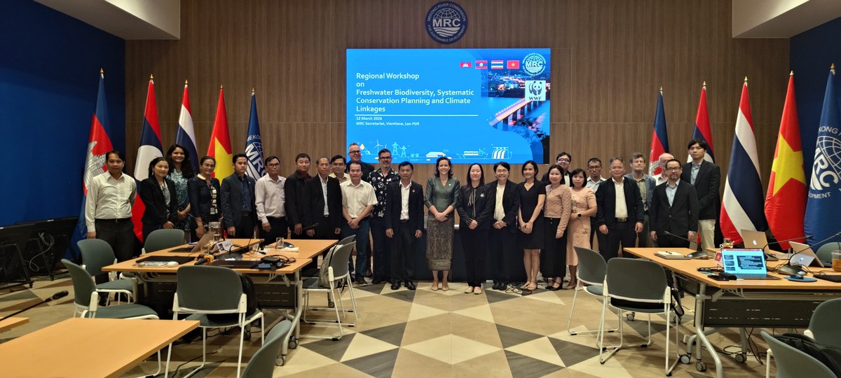 MRCMekong's tweet photo. The Regional Workshop on Freshwater Biodiversity, Systematic Conservation Planning and Climate Linkages was co-organized by WWF and the MRC on 12 March 2026, provided a platform for dialogue and collaboration to better protect freshwater biodiversity in the Mekong Basin. https://t.co/df8gGbzJp0