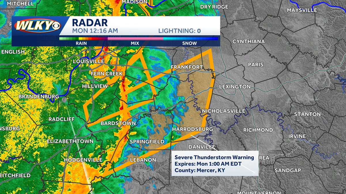 EricZernich's tweet photo. ***SEVERE THUNDERSTORM WARNING***
Franklin, LaRue, Marion, Nelson, Scott, Shelby, Spencer and Washington counties are under a Severe Thunderstorm Warning until 1AM for a line of storms capable of producing wind gusts up to 60+ mph. Seek shleter now! https://t.co/rsvvZtrdj3