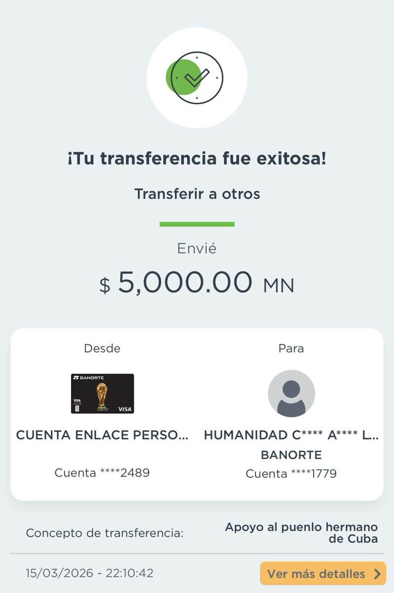 También solidario con nuestros hermanos cubanos, y atendiendo la solicitud de apoyo de nuestro querido líder aporte