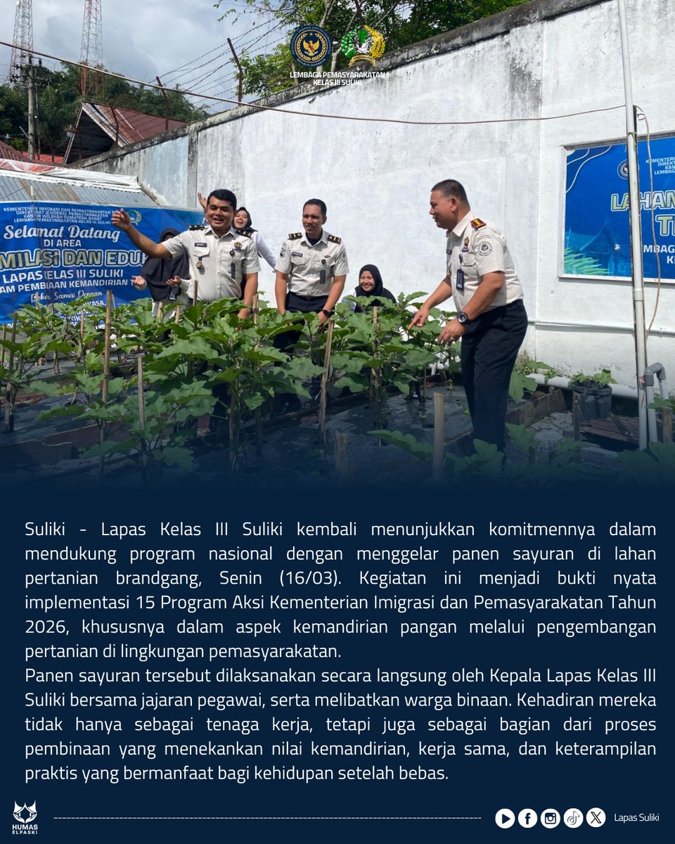 lapassuliki's tweet image. Lapas Kelas III Suliki Gelar Panen Sayuran Wujudkan Kemandirian Pangan
.
.
.
.
#kemenimipas
#guardandguide
#infoimipas
#pemasyarakatan
#ditjenpassumbar
