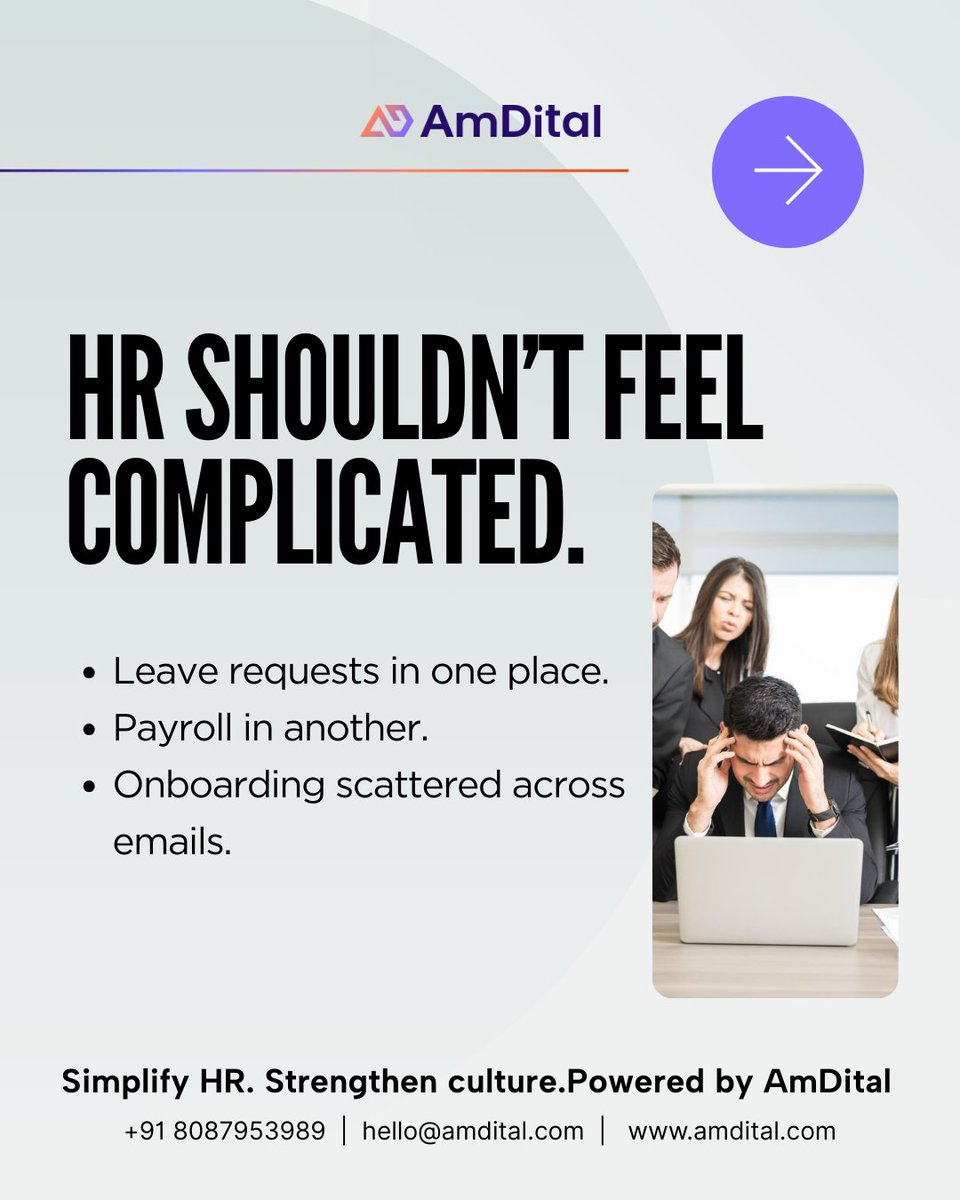 amdital's tweet photo. Great HR isn’t paperwork.
It’s seamless employee experience.

Get in Touch with Us
📞 Call: +91 8087953989
📩 Email: hello@amdital.com
🌐 https://t.co/bPUPRGalsZ

#HRManagement #WorkplaceSimplified #PayrollMadeEasy #ModernHR #BusinessSystems #AllInOnePlatform #AmDital https://t.co/lkuvykOrIA