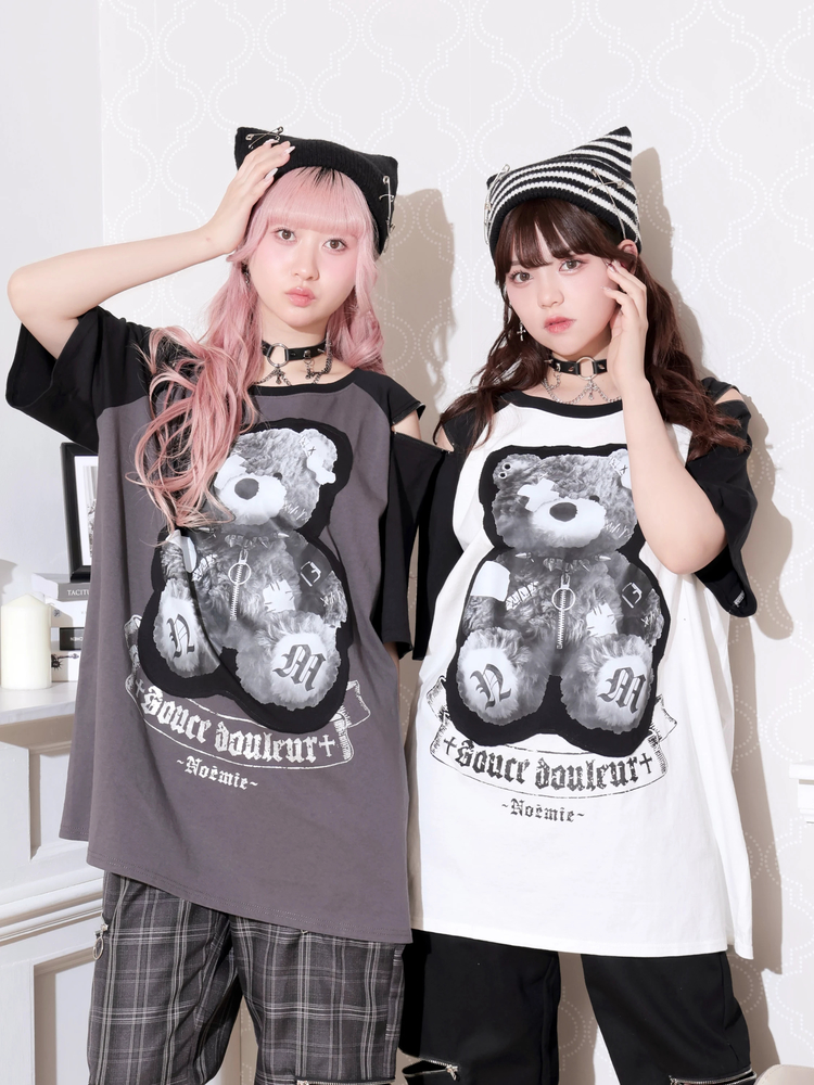 I LOVE ラグランTシャツ クマ 𝐍𝐞𝐰 𝐚𝐫𝐫𝐢𝐯𝐚𝐥..❤︎】 ☑︎病みくまラグラン肩ジップユニ