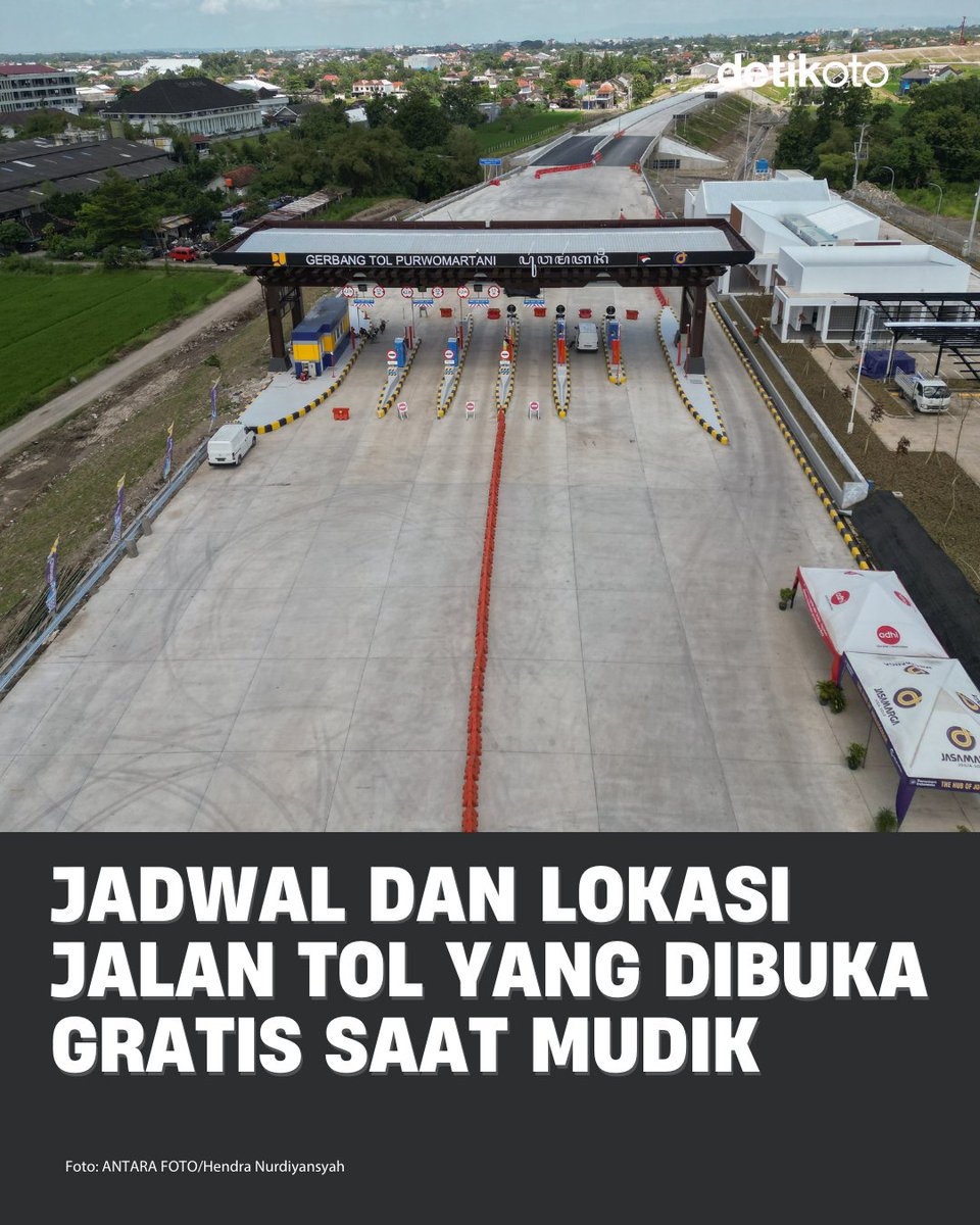 detikoto's tweet photo. Beberapa ruas jalan tol dibuka fungsional tanpa tarif untuk menyambut arus mudik Hari Raya Idul Fitri tahun ini. Catat lokasi dan jadwalnya ya, detikers! ππ£οΈ
#detikOto #TolGratis https://t.co/bRPzTurINy