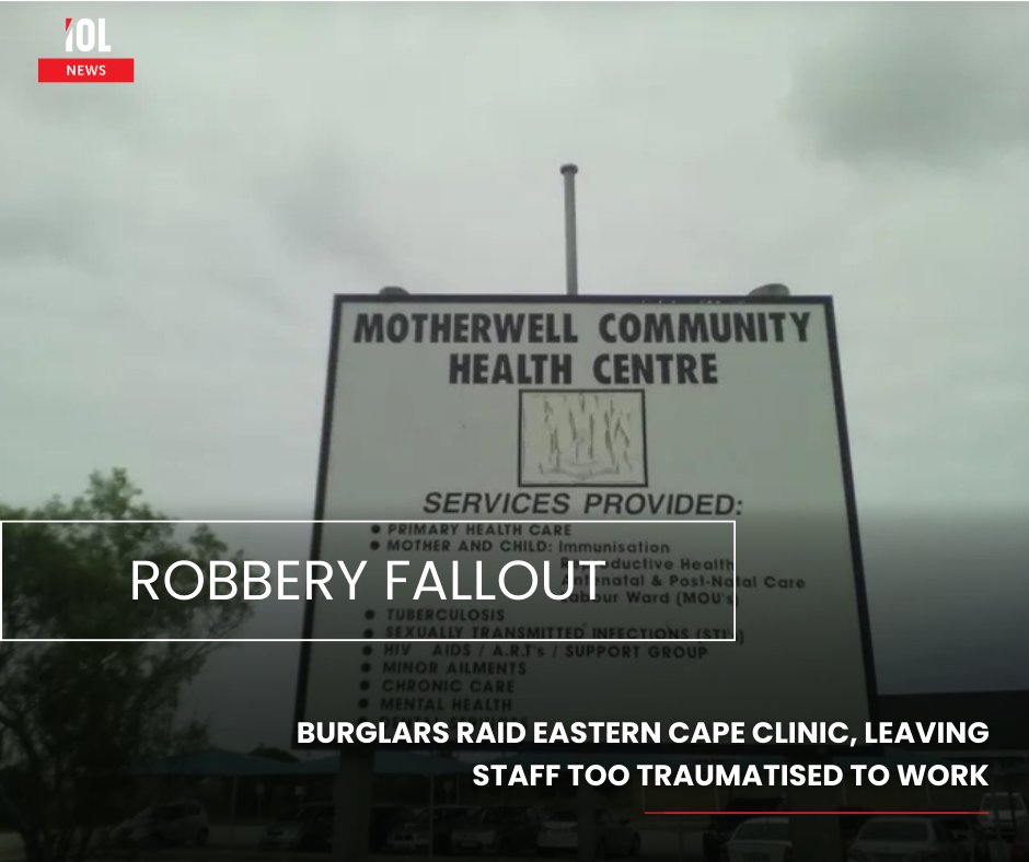 IOL's tweet photo. Services at an Eastern Cape clinic have been disrupted after criminals broke in and stole computers and other equipment, leaving some staff too traumatised to return to work.
#news #services #EasternCape #clinic #disrupted #criminals #staff #traumatised
Read on https://t.co/USDvEMWuoe