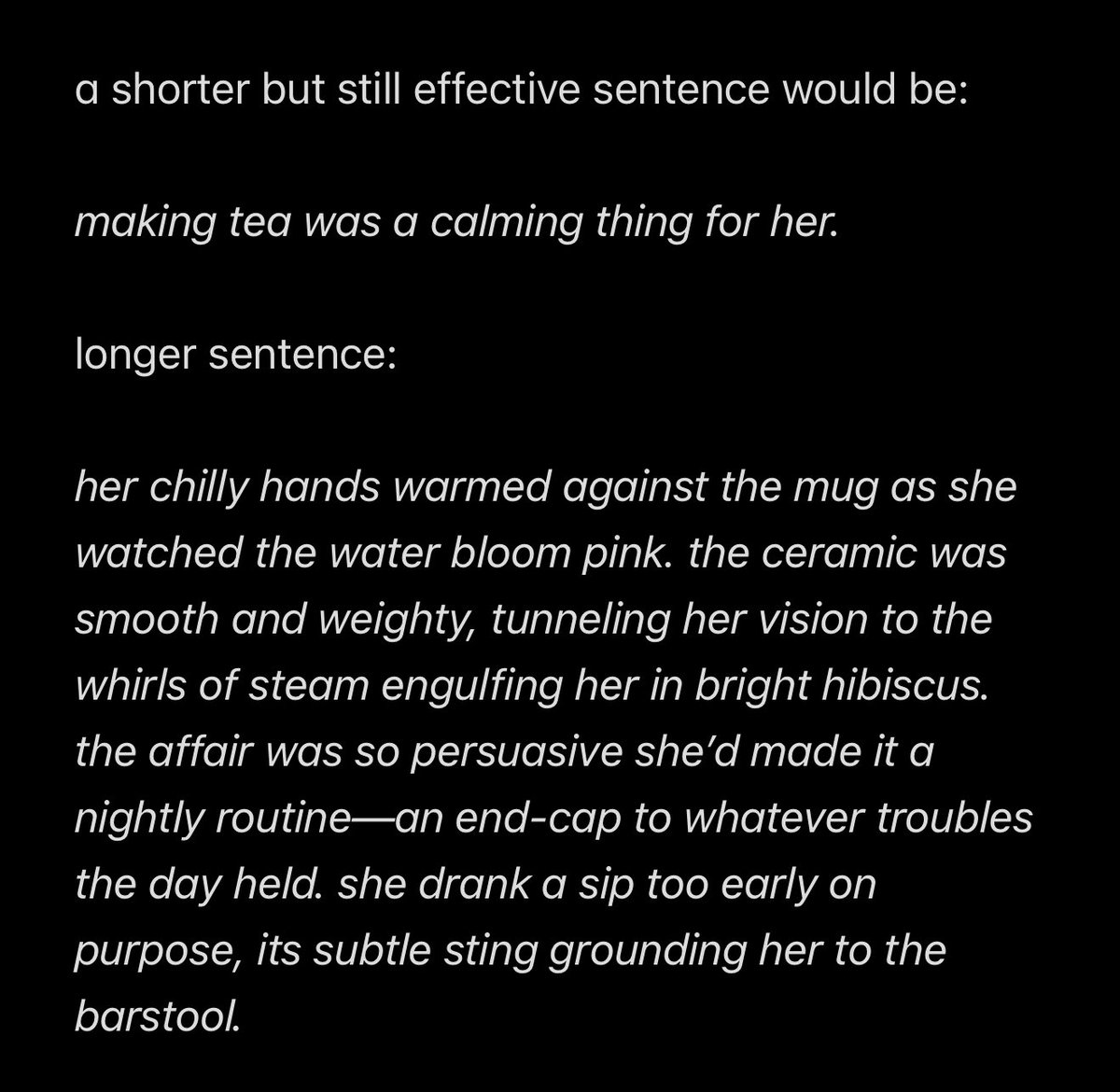 <a href="/birthdaybashed/">eden ?!</a> just wrote this so it’s far from perfect but here’s just an example of how you can expand and write more by zooming in and pulling in the sensory aspects!