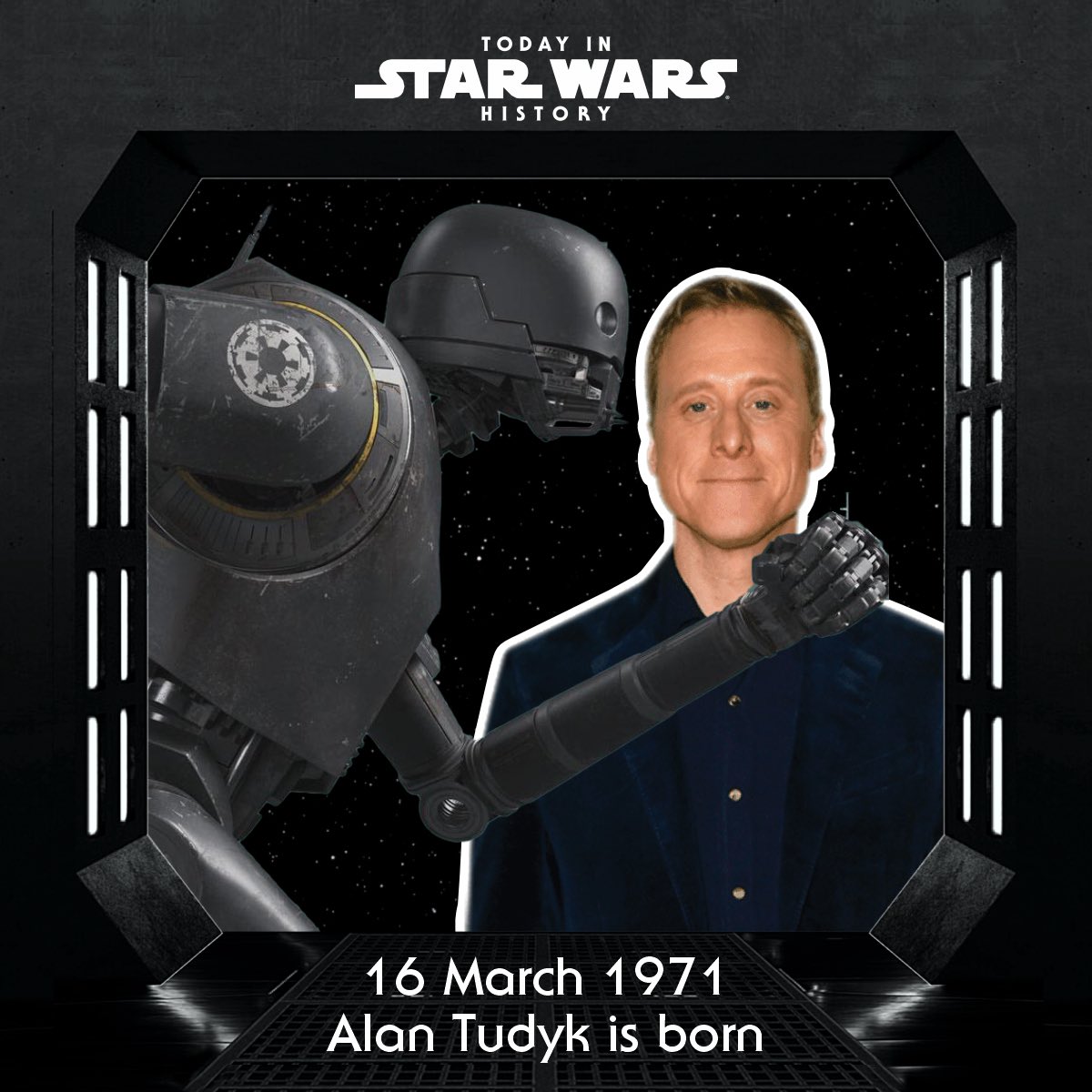 TodayinStarWars's tweet photo. 16 March 1971 #TodayinStarWarsHistory “Congratulations, you are being rescued.” #K2SO #AlanTudyk https://t.co/3Gbp8FTnFM
