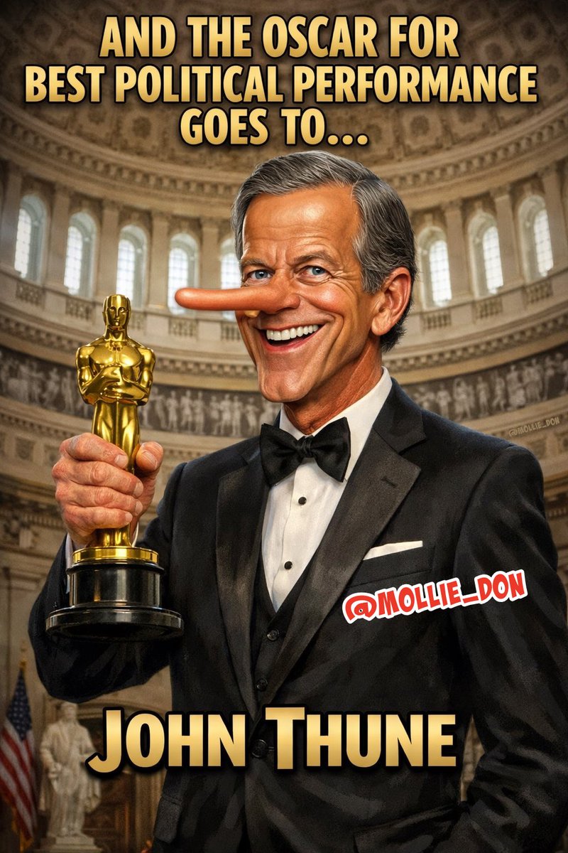 mollie_don's tweet image. 🏆AND THE OSCAR FOR BEST POLITICAL PERFORMANCE GOES TO… 

Senator John Thune.

He talks tough about the SAVE Act and election integrity… but when it’s time to fight, where’s the action?

No filibuster. No real push. Just political theatre.

Drop the act, Thune. 🎭 

#SaveAct