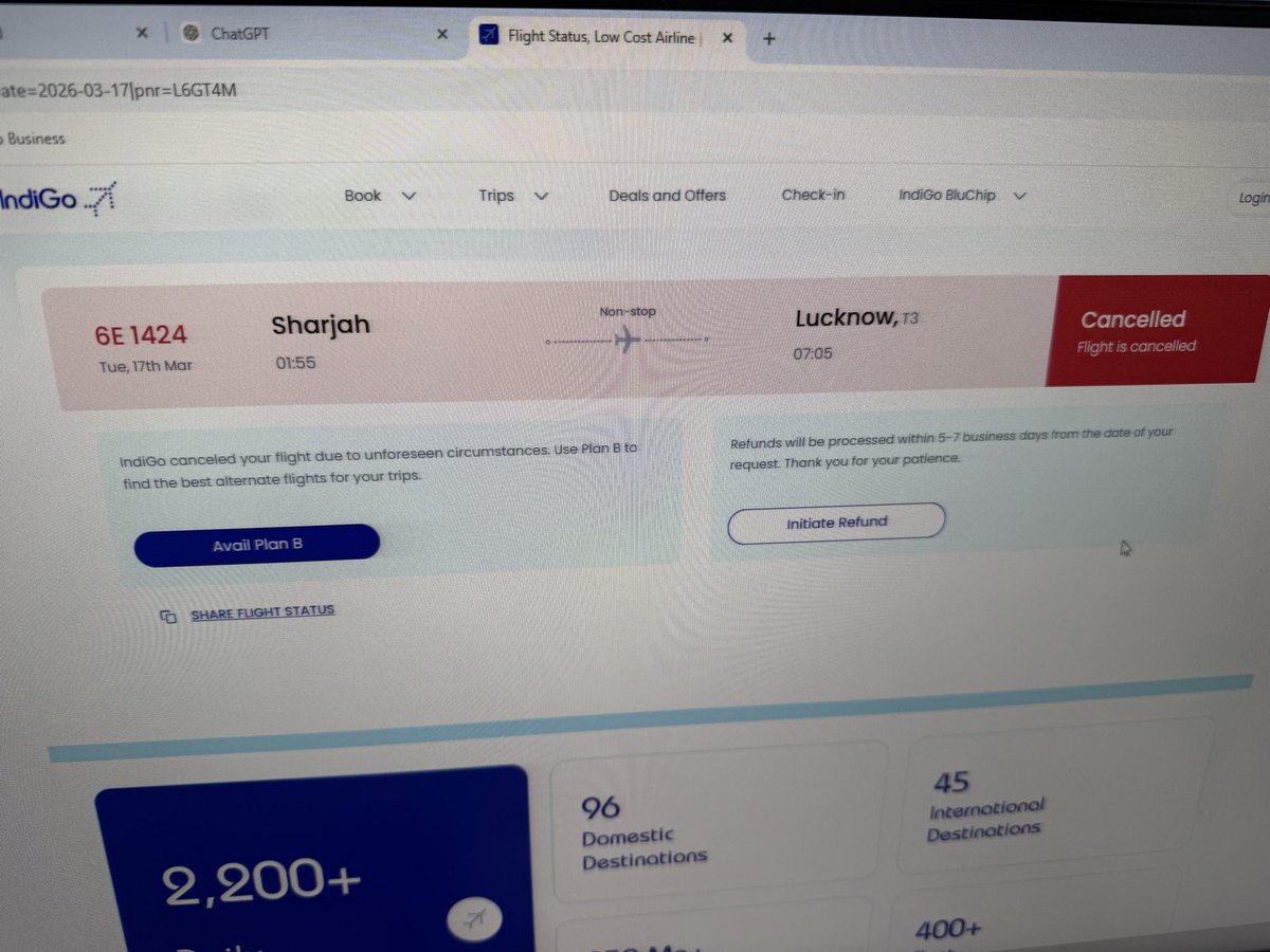 imMuaviya's tweet photo. @IndiGo6E  I was supposed to travel on 17th march 2026 with indigo 6E1424 it is showing cancelled . The refund will get automatically credited back in original account??? https://t.co/pquG2DafLX