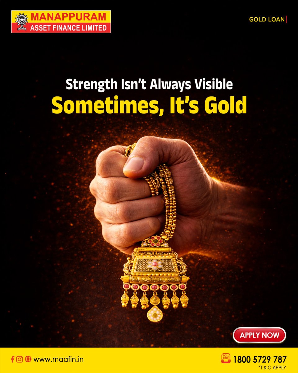 MaafinThrissur's tweet image. Strength comes in many forms. 
Sometimes, it’s the gold you trust to support your needs.

#GoldLoan #StrengthInGold #LoanAgainstGold #SmartFinance #FinancialSupport #Maafin #ManappuramAssetFinance #InstantFunds #GoldLoanIndia #TrustedFinance