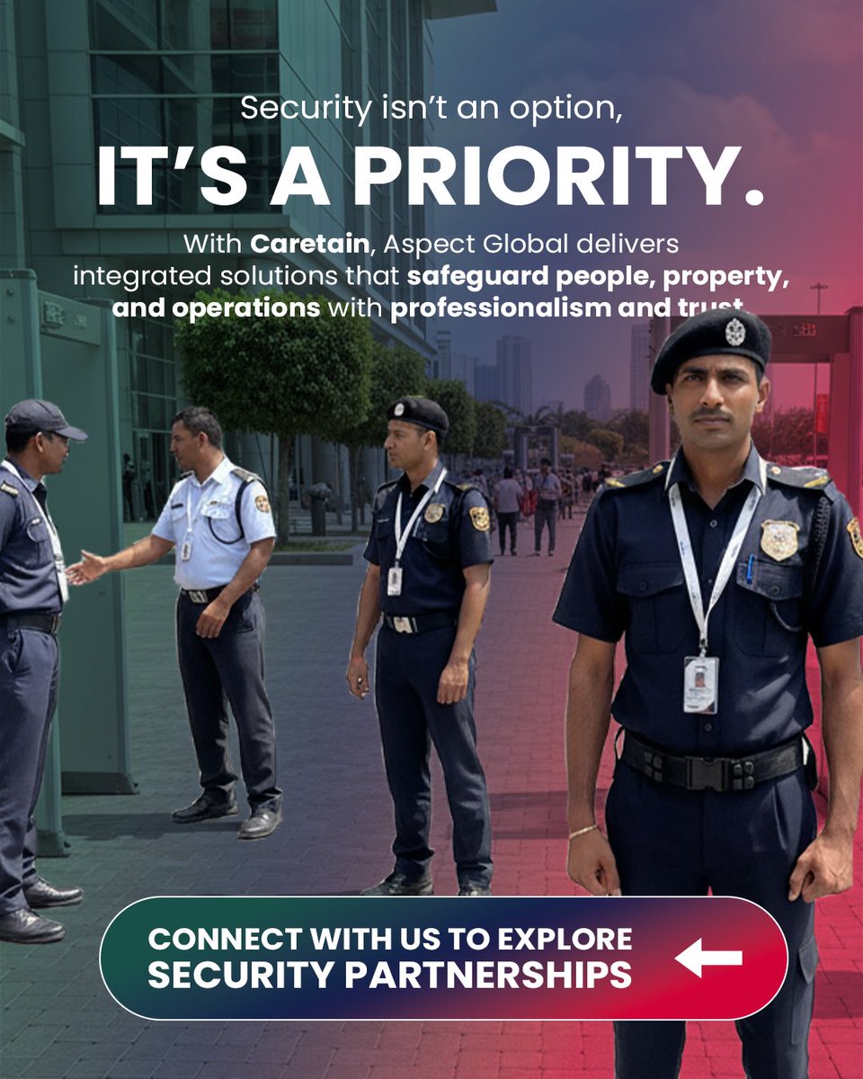 aspect_global_'s tweet image. Security is about preparedness, discipline, and trust.​ At Caretain, we deliver trained professionals who stand ready to protect what matters most, every day, without compromise.​
​
#Caretain #SecurityServices #SafetyFirst #TrainedProfessionals #TrustedSecurity