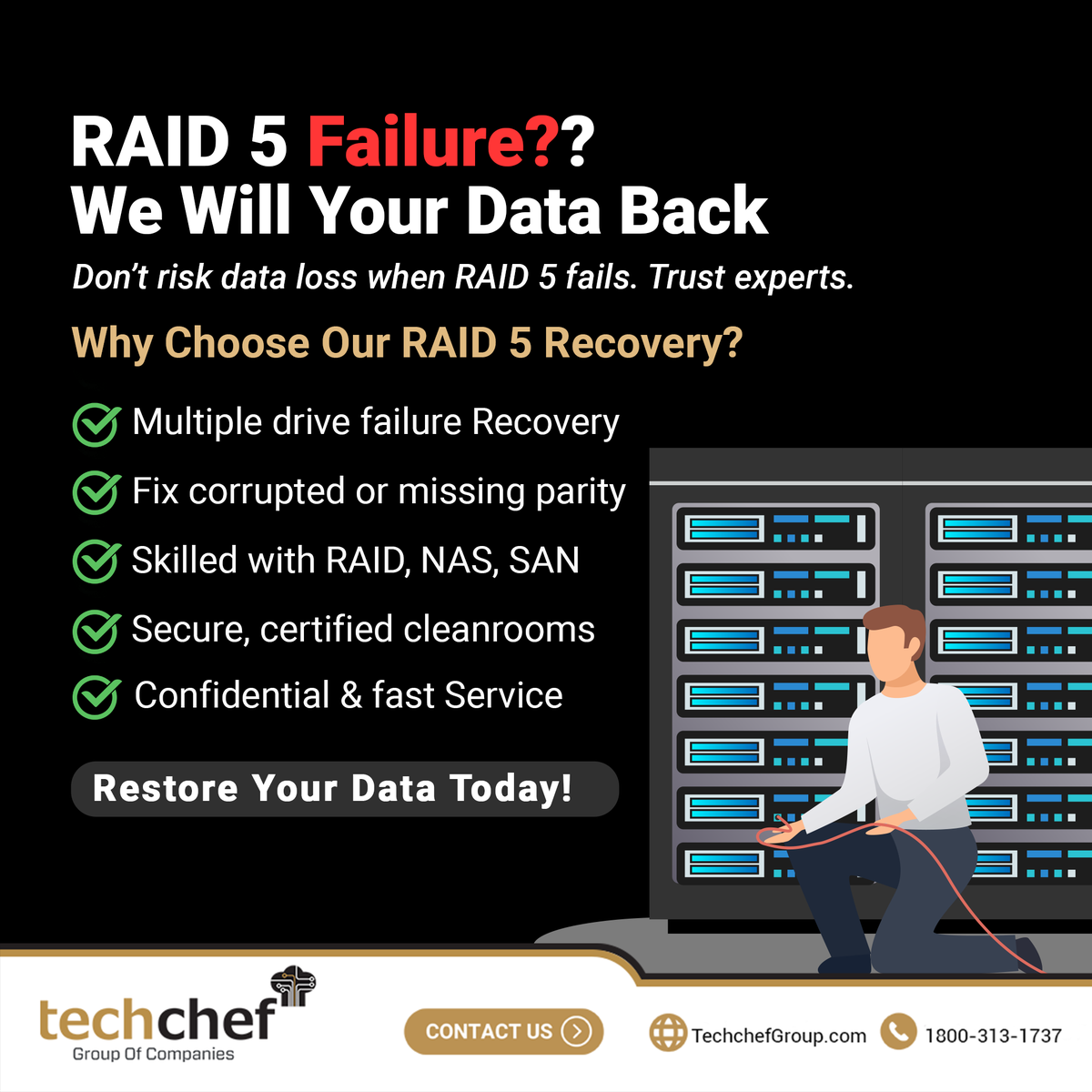 asktechchef's tweet photo. RAID 5 failure doesn’t have to mean permanent data loss. Our experts recover data from complex RAID, NAS, and SAN failures using secure, certified processes.  

📞 Call 1800-313-1737 to start your recovery today. https://t.co/9OSWo2gx3P