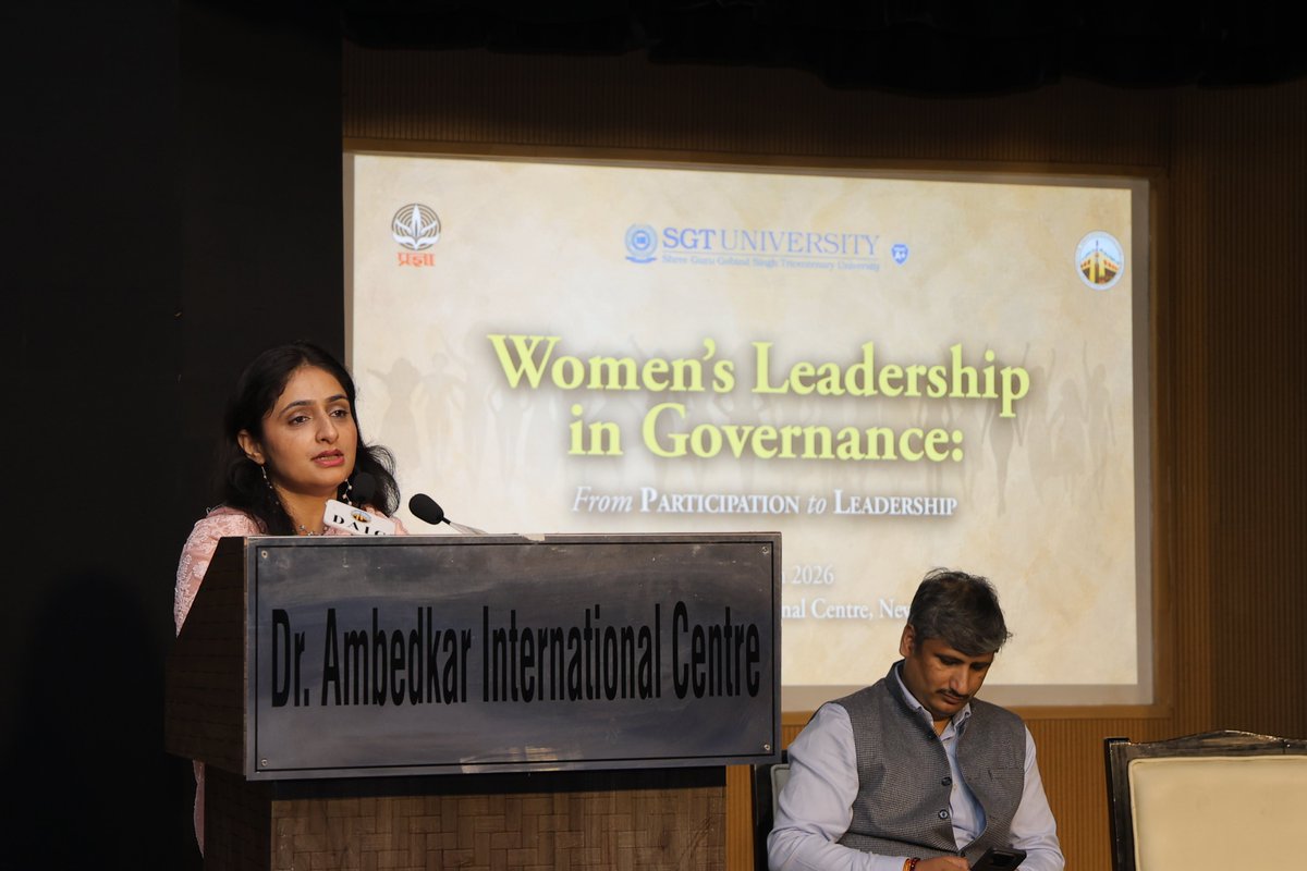 pragyasansthan's tweet photo. Dr. Richa Chaudhary, Dean, Faculty of Law, SGT University, addressed the session “Women’s Leadership in Governance: From Participation to Leadership,” emphasizing the growing role of women in governance.

#women #Governance #leadership #pragya #SGTUniversity #AcademicDialogue https://t.co/kQK5SoE5st