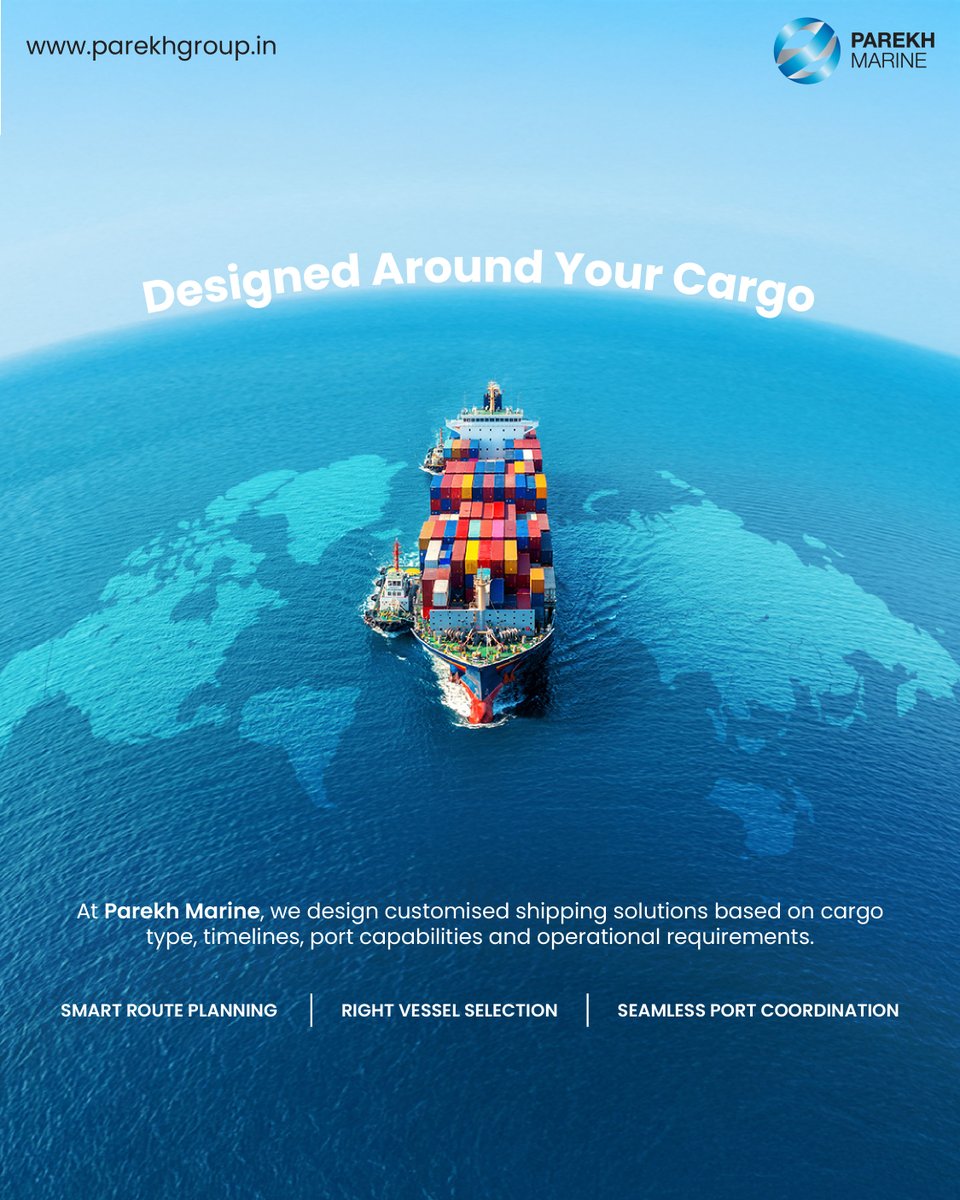parekhmarine's tweet image. No two shipments are the same. Parekh Marine builds customized shipping solutions based on cargo type, timelines and port capabilities, delivering smarter planning and smoother operations.

#ParekhMarine #CustomizedSolutions #CargoPlanning #MarineLogistics #SmartShipping
