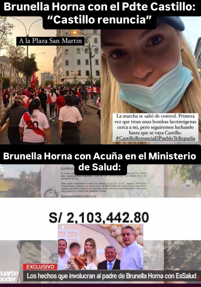 mirecarhuas's tweet photo. Con razón ya no sale a marchar como lo hacía con el Pdte Castillo. Luego de 2 millones de razones para empresa ligada al Papá de Brunella Horna mediante contratos con EsSalud, ya no marcha la esposa de Richard Acuña. Toda la familia está parasitando del Estado
#APPNuncaMas https://t.co/WuRjpGd5PB