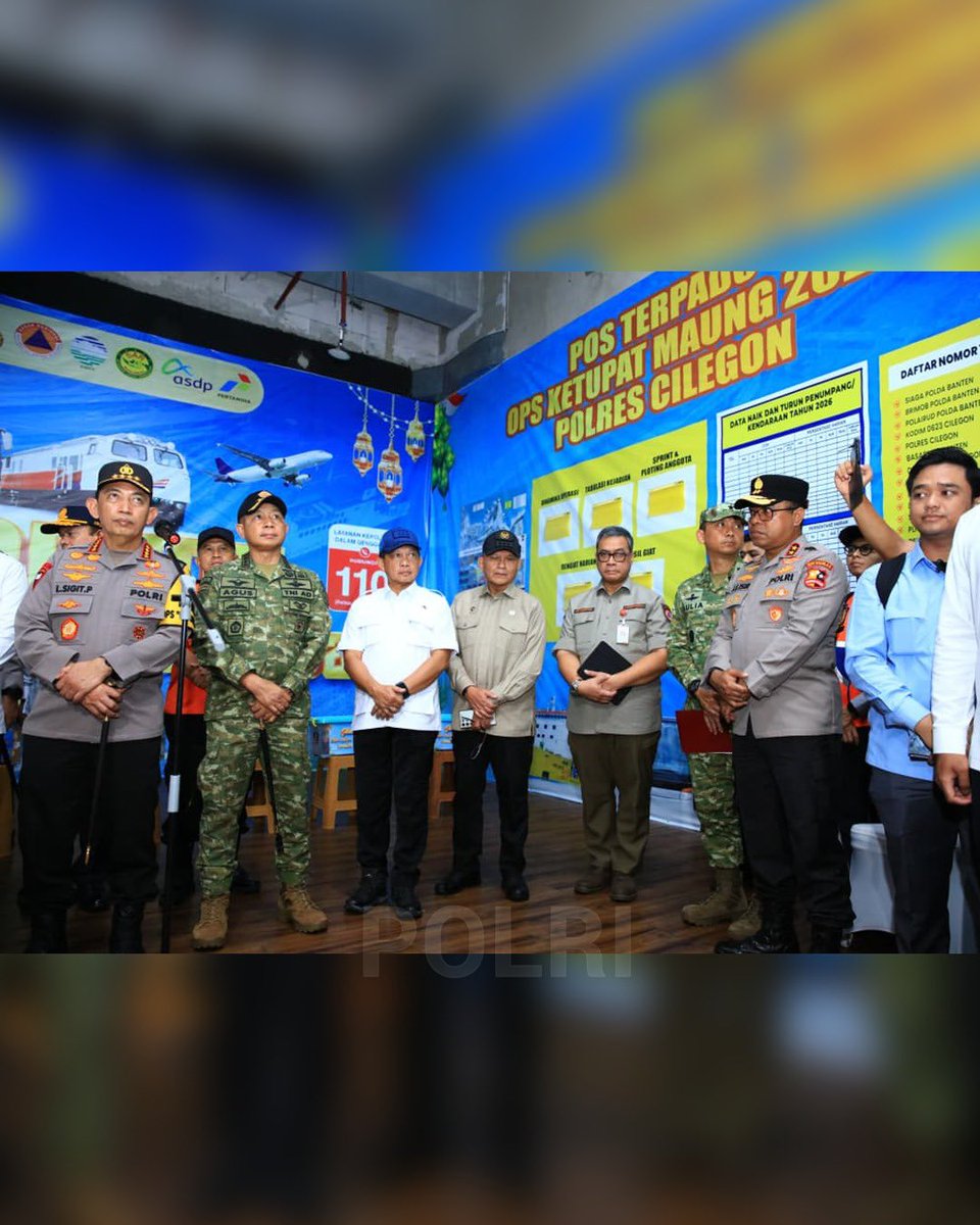 Res1Tulungagung's tweet photo. Kapolri  meninjau arus mudik Lebaran 2026 di Dermaga Eksekutif Pelabuhan Merak, Banten. Kapolri menekankan bahwa Kepolisian akan memberikan pelayanan kepada masyarakat. Polri Terus Berkomitmen Maksimal Memberikan #PengamananMudik2026 dan Pelayanan Hari Lebaran 1447 H https://t.co/sj23aXaUoq