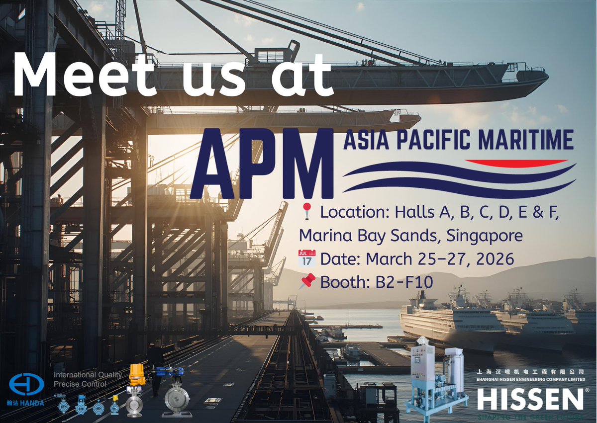 handavalve's tweet photo. Ready for #APM2026? Visit HANDA Valve &amp; HISSEN ENGINEERING at Booth B2-F10! See valves for VFD, fuel heating &amp; shore power systems—key for green shipping. Meet experts, discuss your projects. March 25-27, Marina Bay Sands. #Maritime #GreenShipping #Singapore #Valves https://t.co/dAj51vyDD1