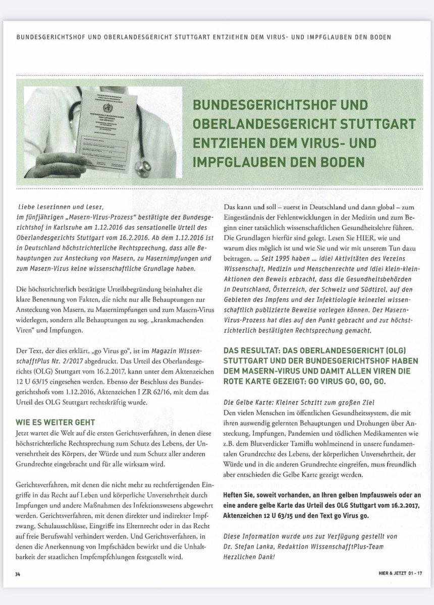 maikpi70's tweet image. Wichtig für alle Eltern
#Impfung 
Das Oberlandesgericht OLG Stuttgart und der Bundesgerichtshof haben dem #Masern-#Virus und damit ALLEN #Viren die rote Karte gezeigt!

Bis heute gibt es keinen Nachweis über eine Virus Existenz!

Bitte ausdrucken und der Schule und Kita vorlegen!
