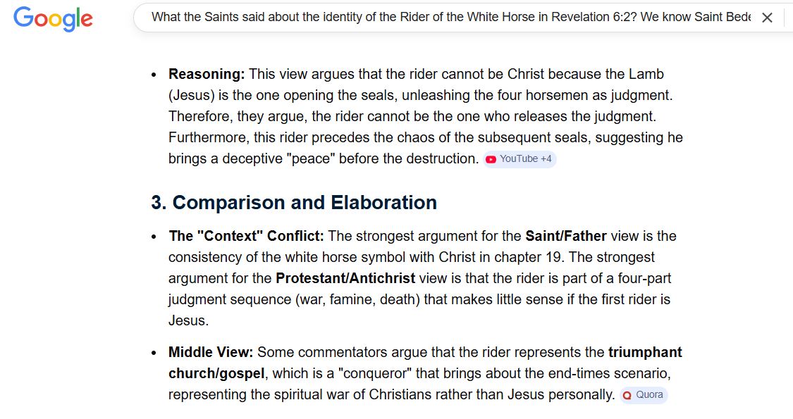 Michael65413248's tweet photo. #Revelation6 depicts start of the 7-year #TribulationPeriod
https://t.co/Z28hjJpgIz
#Revelation6:2 The Rider of the White Horse?
The Saints said it is #JesusChrist but others said #Antichrist! 
Jesus says #Matthew24:14
https://t.co/y9zFzNFoBr
We follow Christ &amp; Saints' teaching! https://t.co/WEpoi0MzfZ