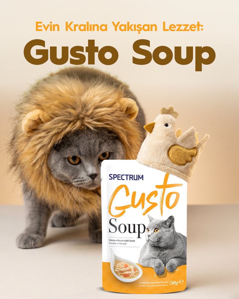Ev konforunda bir kral gibi yaşayan dostlarımız için lezzeti sıradan bırakmadık. Gusto Soup, tavuklu özel içeriğiyle yüksek aroması ve zengin formülü sayesinde seçici damaklara hitap ederken, günlük beslenmeye keyifli ve besleyici bir dokunuş sunar. 🐾👑

#Spectrum #GustoSoup