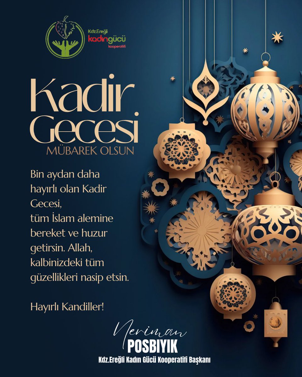 Bin aydan daha hayırlı olan Kadir Gecesi’nin rahmeti, bereketi ve huzuru üzerimize olsun.
Duaların kabul olduğu bu mübarek gecede kalplerimizin iyilikle, umutla ve güzellikle dolmasını diliyorum.

Tüm İslam âleminin Kadir Gecesi mübarek olsun.🤲🏻✨