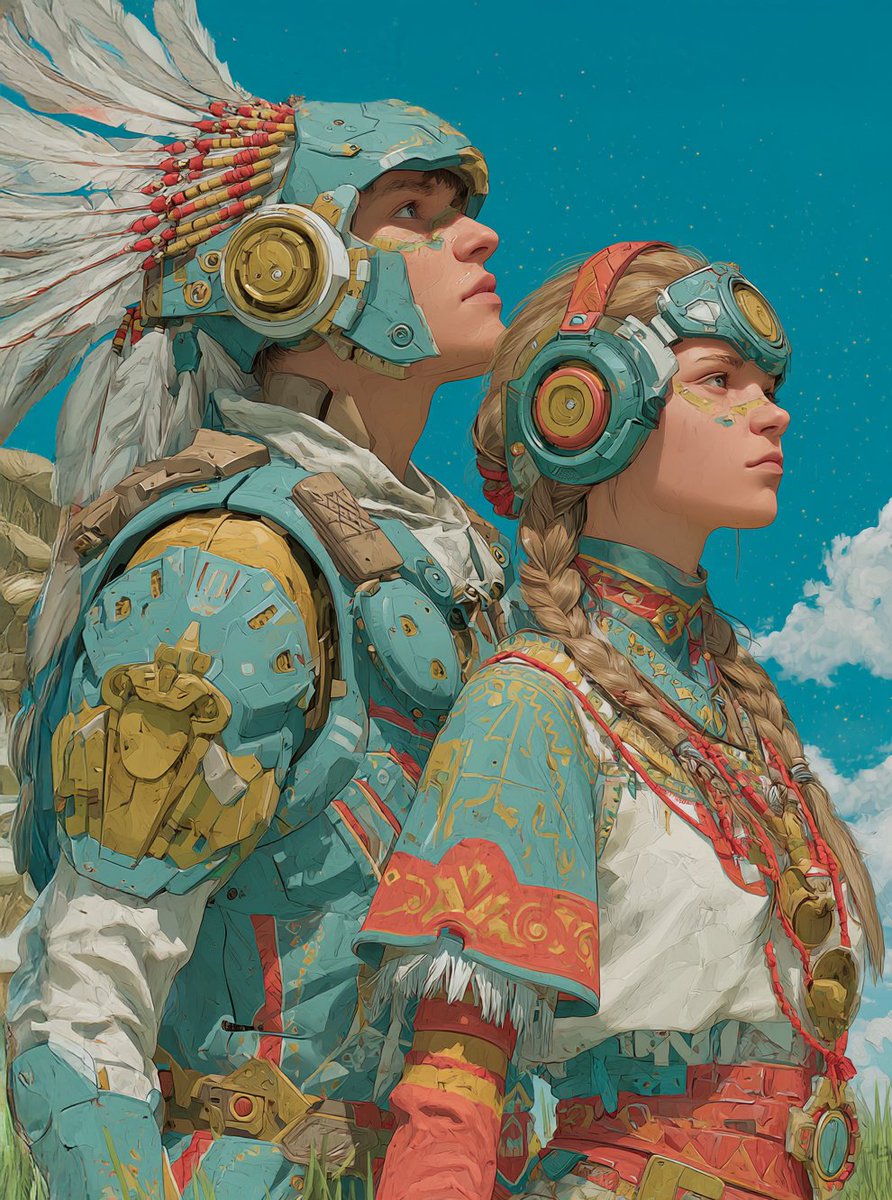phokuinc's tweet image. Warriors of tomorrow carrying the memory of yesterday. #DigitalArt #Vaporwave #AIart