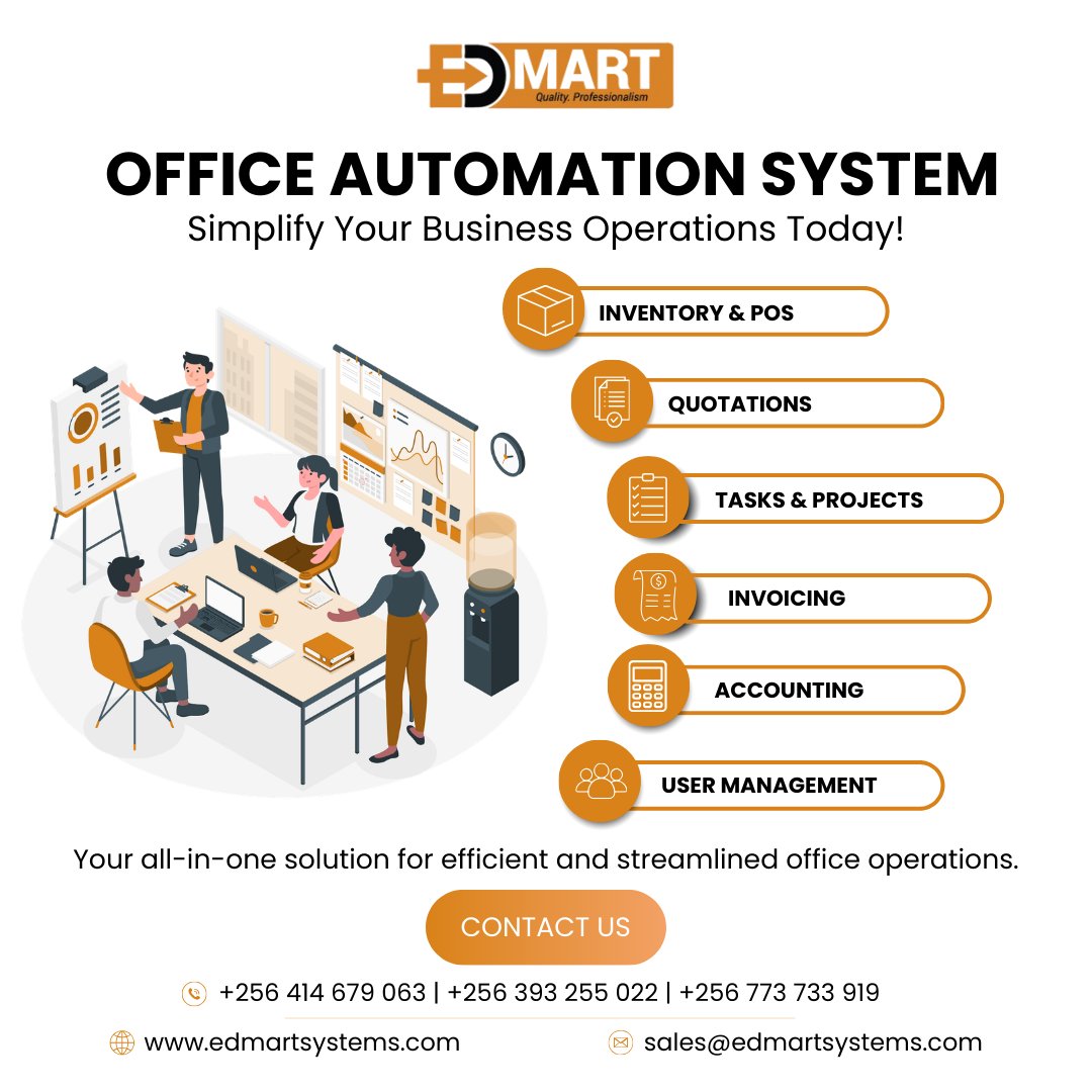 EdmartSystems's tweet photo. Simplify the way you run your business with a powerful Office Automation System. 📊⚙️ Edmart Systems provides an all-in-one platform that helps you manage inventory, POS, quotations, tasks, projects, invoicing, accounting, and user management efficiently.

Streamline your operations, improve productivity, and make smarter business decisions with a reliable automation solution.

Get in touch with us:
🌐 https://t.co/sObAWmKulh
📧 sales@edmartsystems.com
📞 +256 414 679 063 | +256 393 255 022 | +256 773 733 919