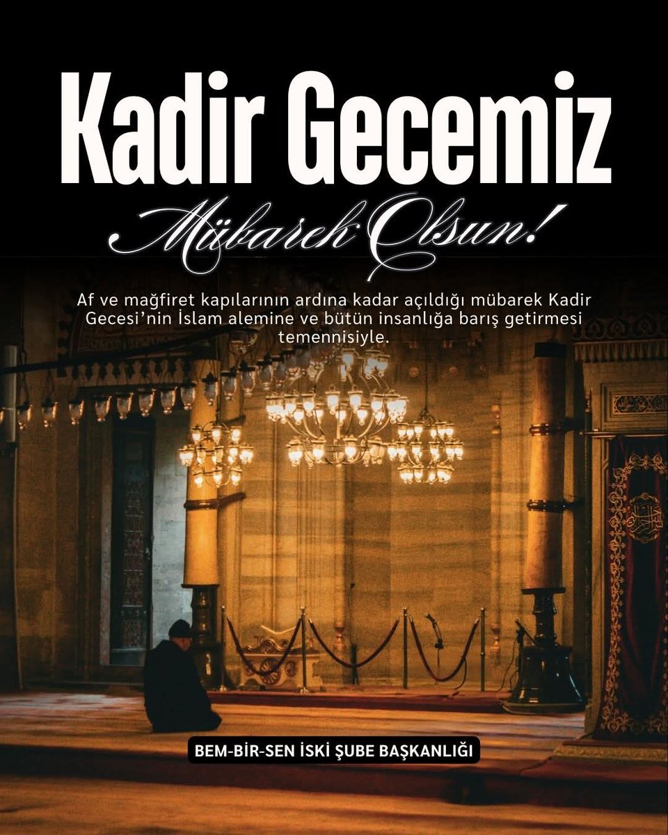 Bin aydan daha hayırlı olan Kadir Gecesi’ne erişmenin huzur ve mutluluğunu yaşıyoruz.

Yapılan duaların kabul olmasını temenni ediyor, herkesin Kadir Gecesi’ni tebrik ediyoruz.

#kadirgecesiduası 
#kadirgecenizmübarekolsun 
#bembirsen 
#memursen