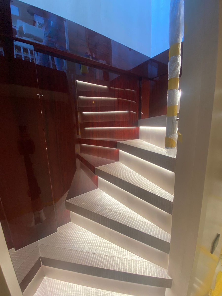 WildGroup's tweet photo. For M/Y Veronika, our team installed high-gloss Paint Protection Film to safeguard the yacht’s stunning gloss wood panels around the stairway area. This premium protection film preserves the deep finish of the wood while shielding it from scratches, scuffs, and everyday wear. https://t.co/95K2kMSWyI