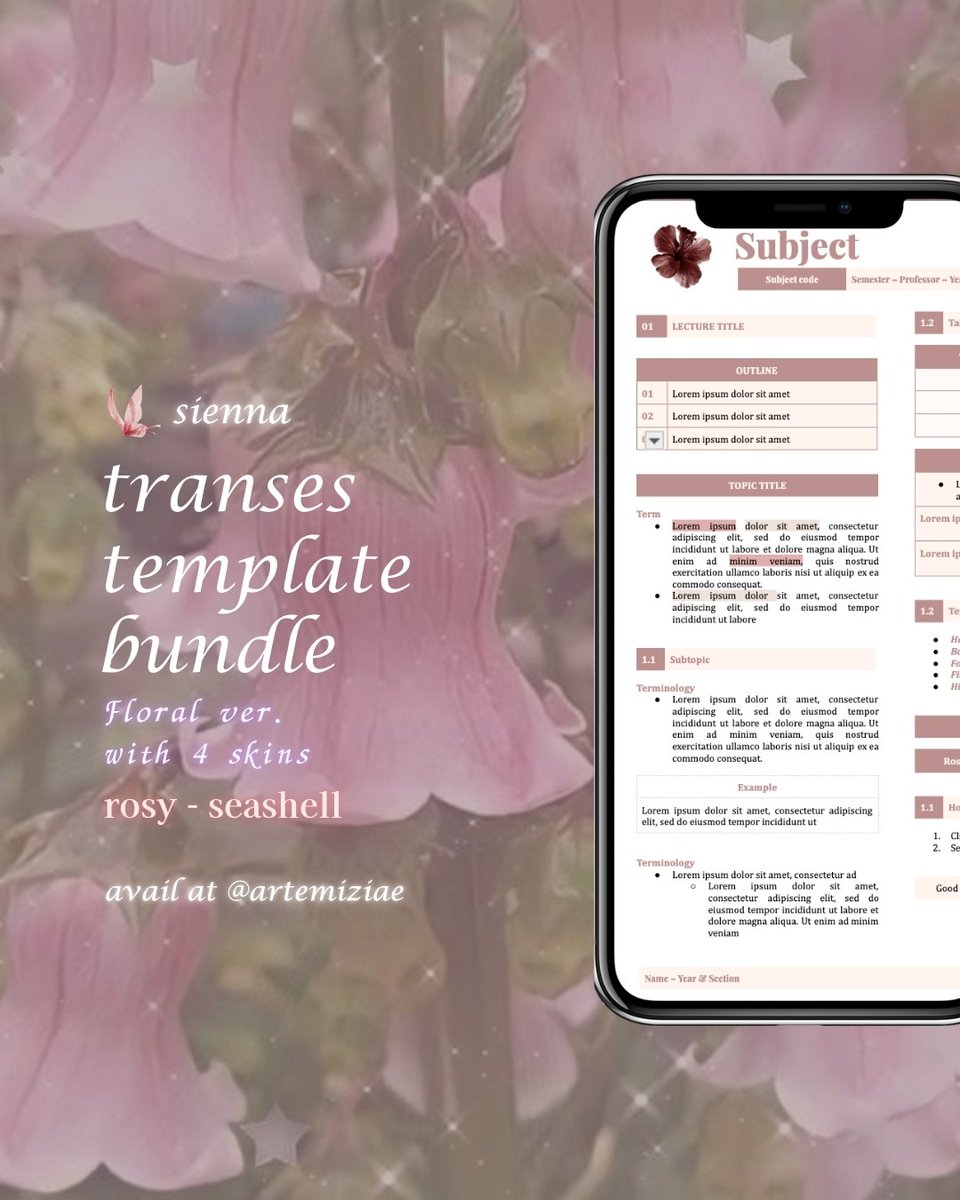 artemiziae's tweet photo. flower ver. - transes bundle 𓇢𓆸

get your pretty transes / reviewer template for note-taking &amp; reviewing ! ⋆˚꩜｡
~ dm for orders @artemiziae on ig

#review #reviewer #study #digitalnotetaking #digitalnotes #digitaltemplate #digitalproducts #transes #studyaesthetic #notes https://t.co/OU4zI4H6iO