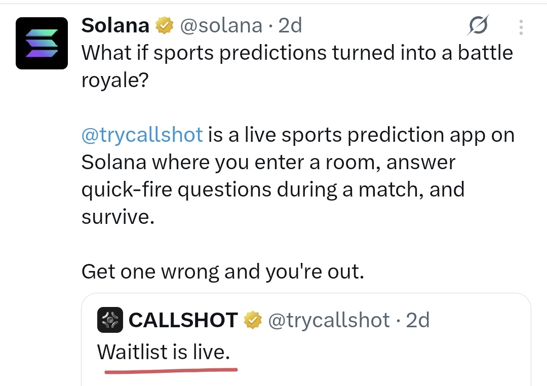 hannan36602's tweet photo. 🚨CallShot Waitlist is LIVE!
🔗 Join Here: https://t.co/gfc6UxbMec
✉️ Submit Email
✅ Verify
🎯 Done!
⏳ Don’t miss out!
@trycallshot #CallShot #Whitelist