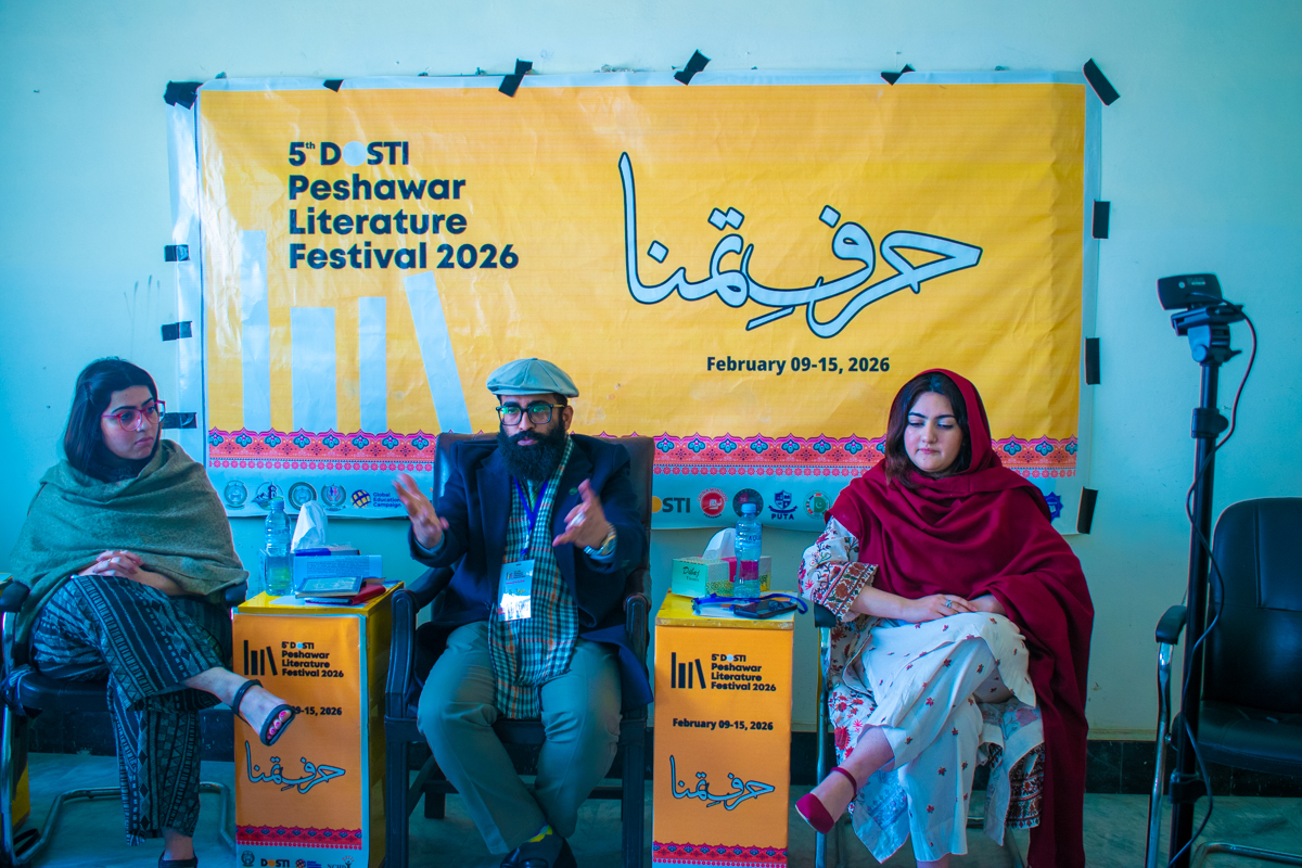 peshawarfest's tweet photo. A powerful panel discussion on Daud Kamal’s poetic legacy at the 5th Peshawar Literature Festival 2026, exploring history, culture, and civilizational memory.       #PeshawarLiteratureFestival #PLF2026 #DostiFestival https://t.co/uQbRCTRF5V