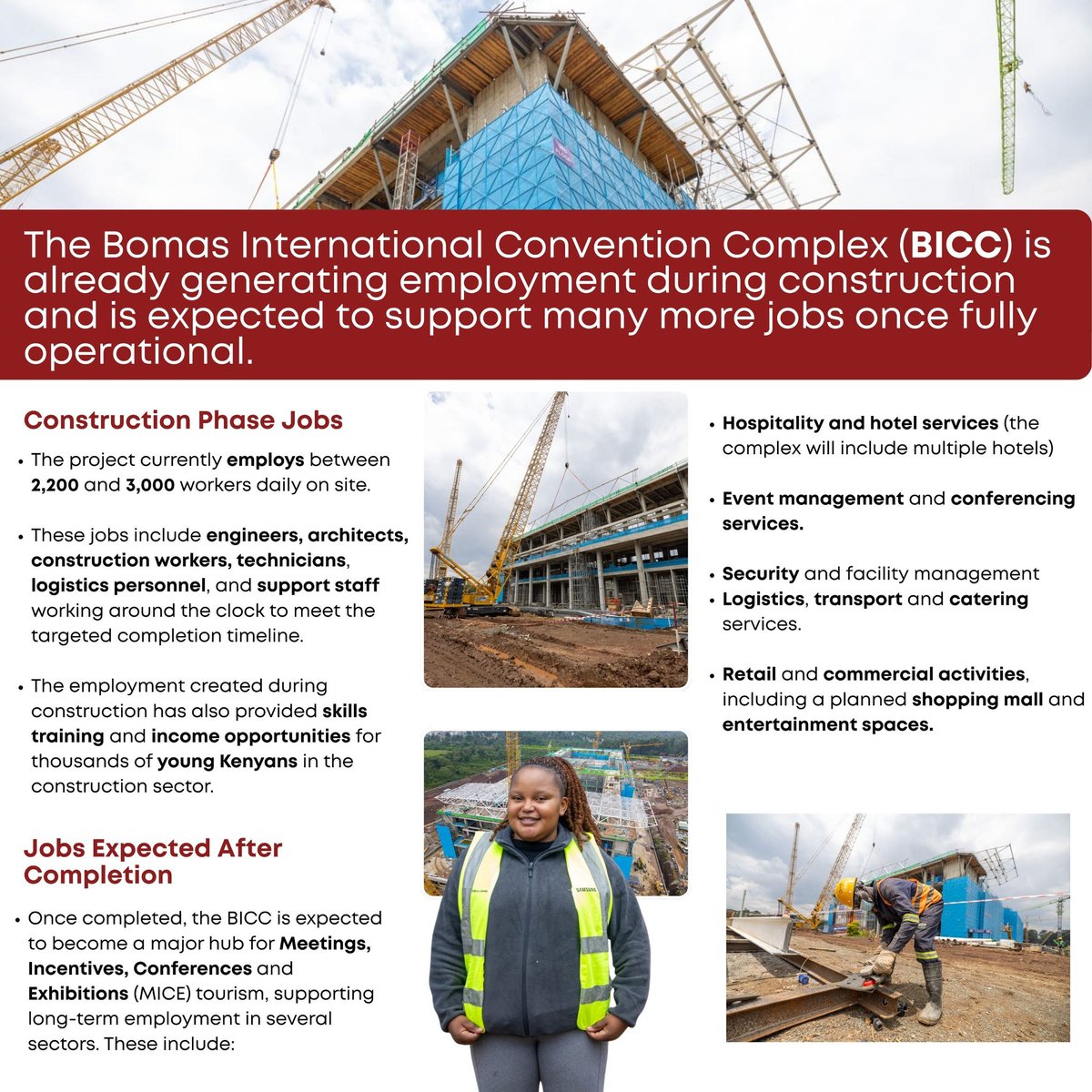 grray_k's tweet image. The Bomas International Convention Complex project is demonstrating how large infrastructure developments can stimulate employment, with thousands of Kenyans already working on the construction phase. #WomenInConstruction The Women Building Bomas