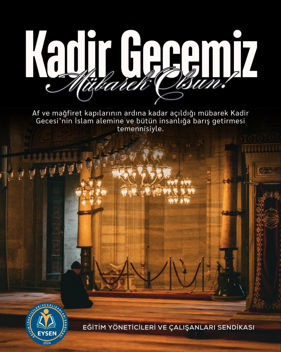eysensendikasi's tweet photo. Af ve mağfiret kapılarının ardına kadar açıldığı, bin aydan hayırlı mübarek Kadir Gecesi’nin İslam alemine ve bütün insanlığa barış getirmesini diliyoruz.

 #KadirGecesi
#eysen https://t.co/Fn2CK6P5cV