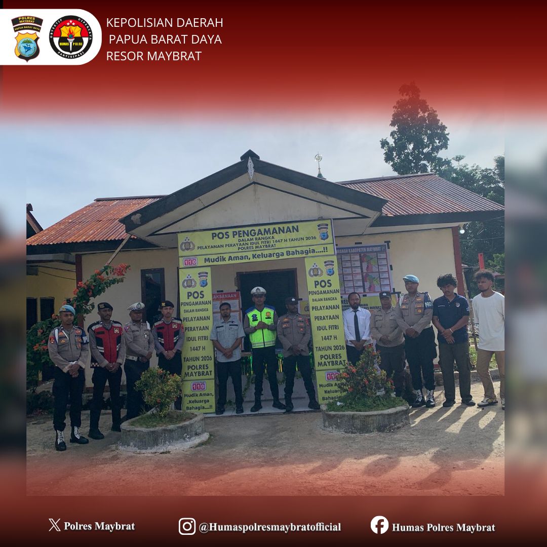 MaybratPolres's tweet photo. Kapolres Maybrat Cek Kesiapan Pos Pengamanan Operasi Ketupat

Kapolres Maybrat Ruben Obed Kbarek, S.H,. S.I.K., M.H., melaksanakan pengecekan langsung Pos Pengamanan Aifat dan Pos Pengamanan Ayamaru pada Senin (16/03/2026) dalam rangka pelaksanaan Operasi Ketupat. https://t.co/d2JL5RocNx