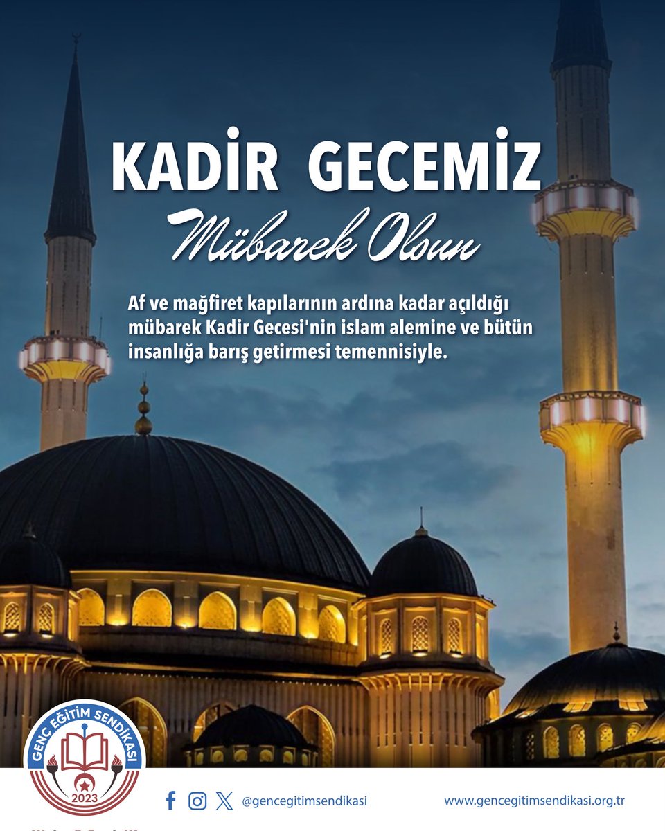 Kadir Gecesi; rahmetin, mağfiretin ve bereketin yeryüzüne indiği müstesna bir gecedir.

Bin aydan daha hayırlı olan bu mübarek gecenin; ülkemize, milletimize ve tüm İslam âlemine huzur, birlik ve kardeşlik getirmesini temenni ediyoruz.

Bu vesileyle başta eğitim camiamız olmak