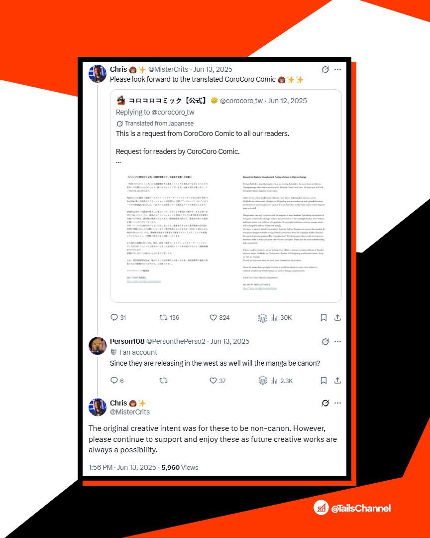 Sonic News and Updates · Tails’ Channel tweet media