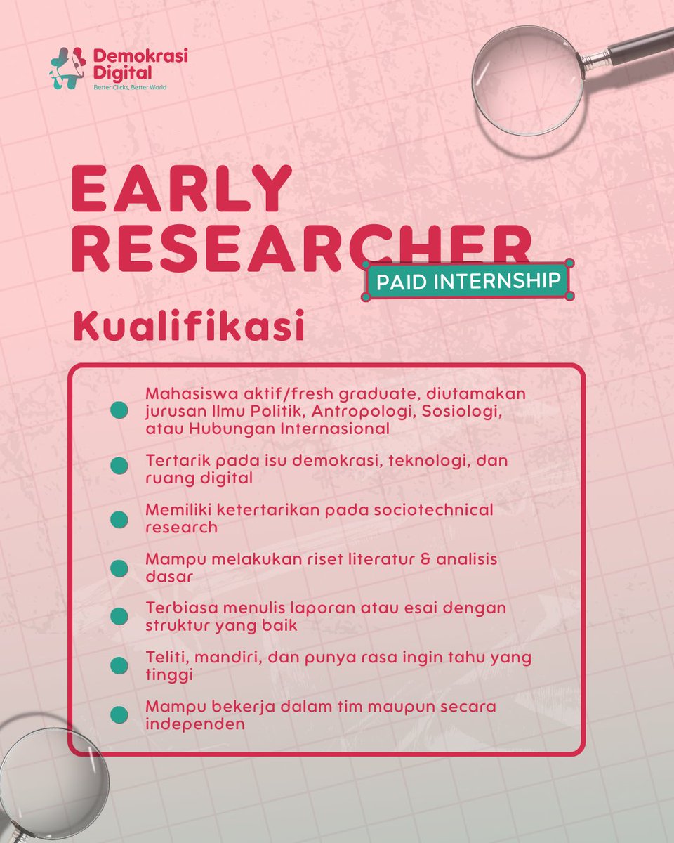 stelanau's tweet photo. Halo teman-teman X! Saya mencari anak-anak gen Z yg tertarik sama dunia socio-technical research yg fokusnya ke dinamika antara demokrasi dan teknologi. 

Kita lagi buka tiga posisi paid internship.

Silahkan dicheck dan disebarkan ya 🫶🏼 https://t.co/N7vry8ZEm5