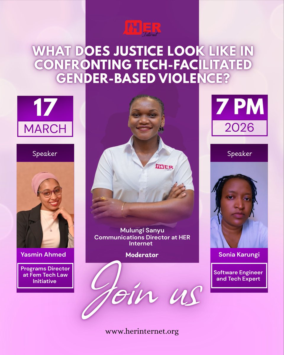 HerInternet's tweet image. What does justice look like when harm happens online?

As part of our campaign to #EndTFGBV, we’re hosting an X Space to unpack Technology-Facilitated Gender-Based Violence and the redress mechanism needed to address it.

Set your reminder:


#EndTFGBV #IWD